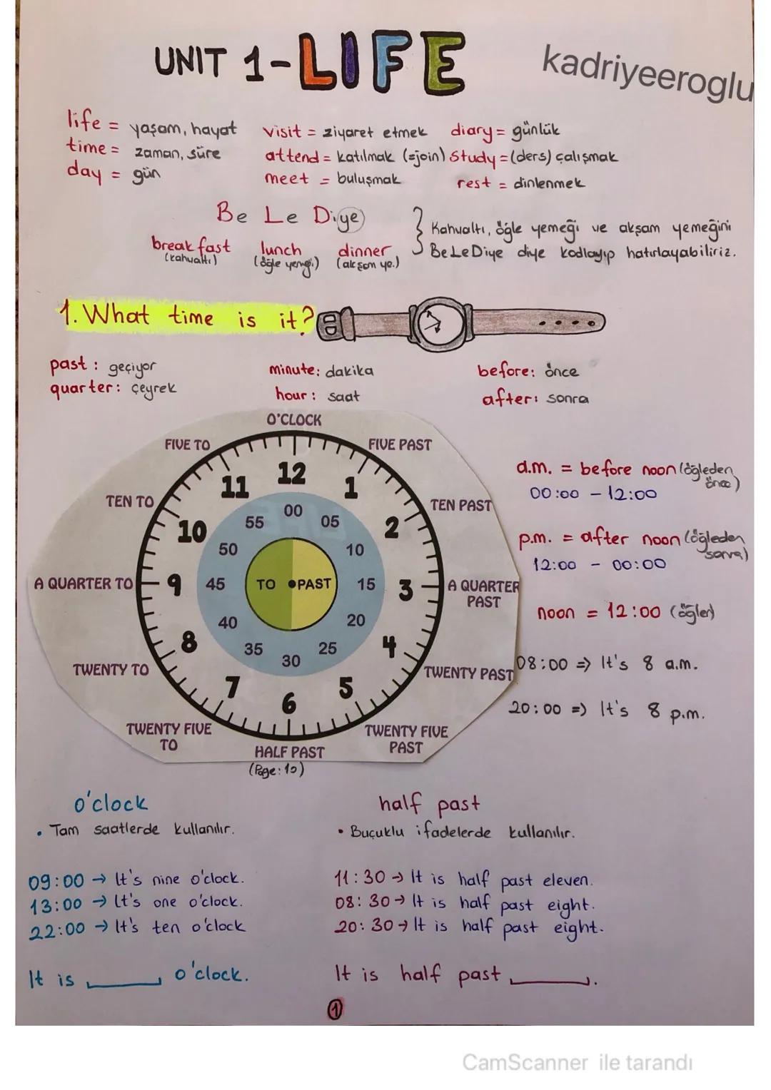 6. Sınıf İngilizce Ders Notları