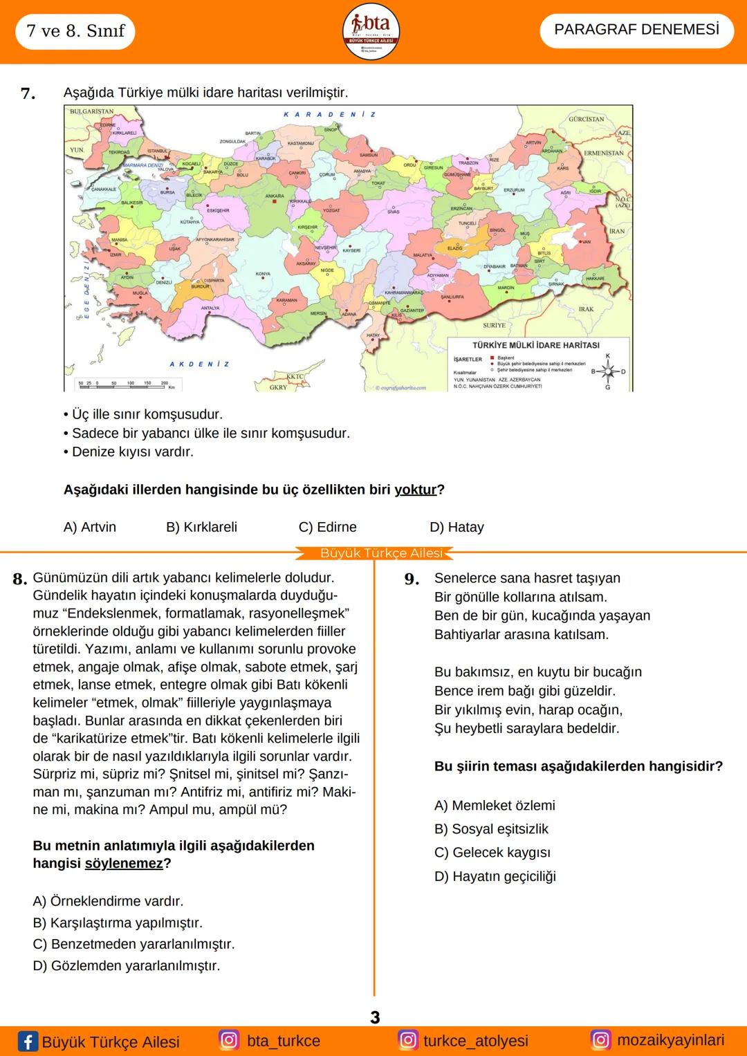 Adı ve Soyadı:
Sınıfı / Şubesi:
ADAY BİLGİLERİ
Öğrenci Numarası:
BÜYÜK
TÜRKÇE AİLESİ
7 VE 8. SINIFLAR
PARAGRAF
DENEME SINAVI
f Büyük Türkçe