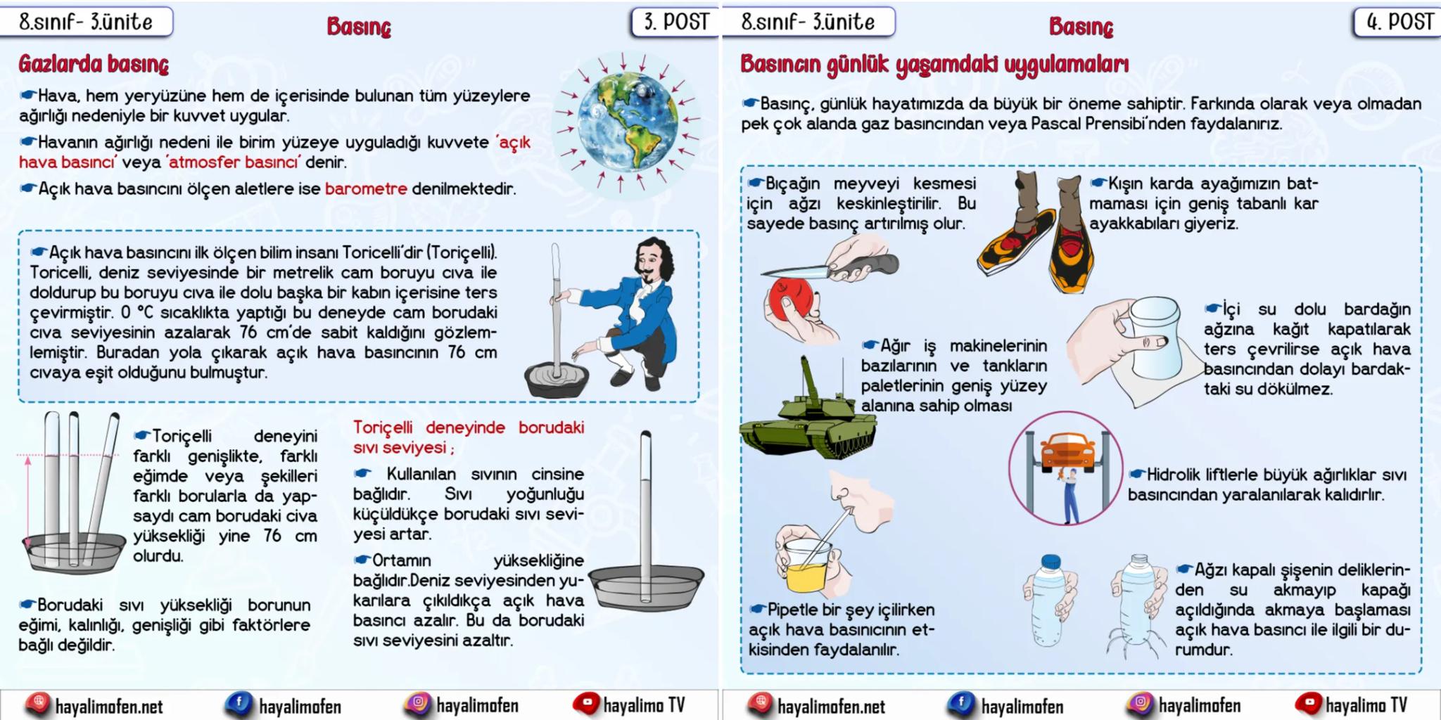 1. POST 8.sınıf- 3.ünite
8.sınıf- 3.ünite
Basing
Katılarda basıng
Varlıkların birim yüzeye uyguladıkları dik kuvvete
basınç adı verilir.