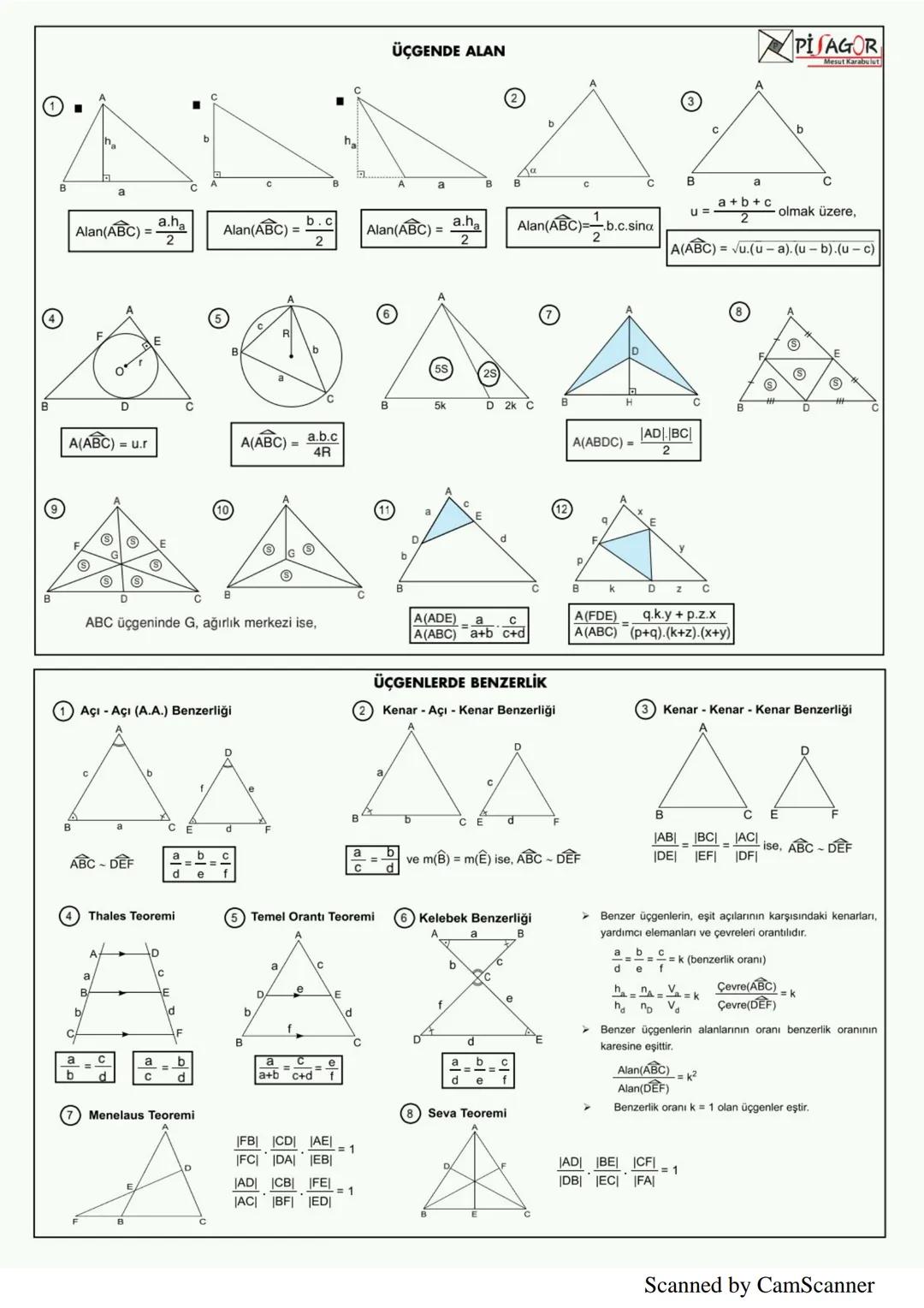 B
ÜÇGENDE AÇILAR
■Bir üçgende, iç açıların ölçüleri toplamı 180°, dış açıların ölçüleri toplamı 360° dir.
A
α = x+y
to
A
(4)
D
PISAGOR
Mesut