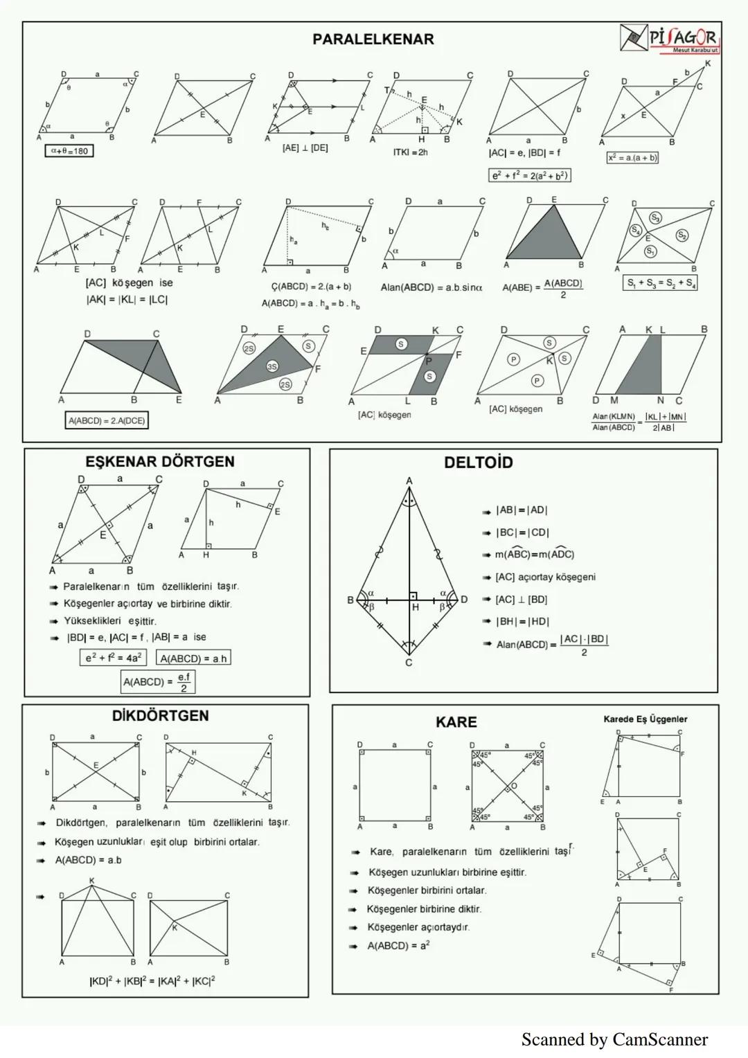 B
ÜÇGENDE AÇILAR
■Bir üçgende, iç açıların ölçüleri toplamı 180°, dış açıların ölçüleri toplamı 360° dir.
A
α = x+y
to
A
(4)
D
PISAGOR
Mesut