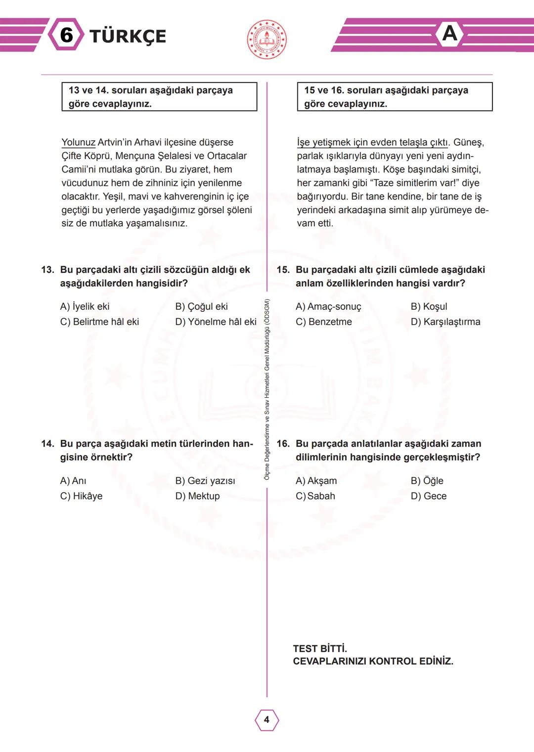 T.C.
MİLLÎ EĞİTİM BAKANLIĞI
ÖLÇME, DEĞERLENDİRME VE SINAV HİZMETLERİ GENEL MÜDÜRLÜĞÜ
2023-2024 EĞİTİM VE ÖĞRETİM YILI
I. DÖNEM II. YAZILI SI