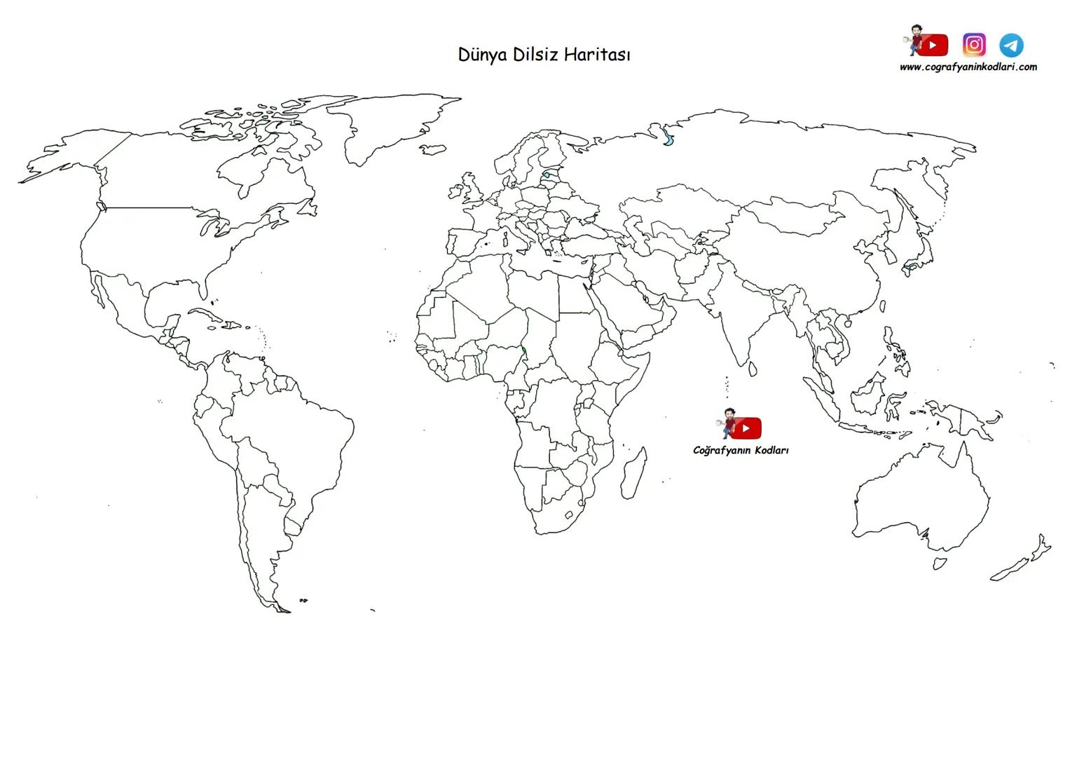 # Dünya Dilsiz Haritası
www.cografyaninkodlari.com
Coğrafyanın Kodları # Dünya Dilsiz Haritası
www.cografyaninkodlari.com
Coğrafyanın Ko