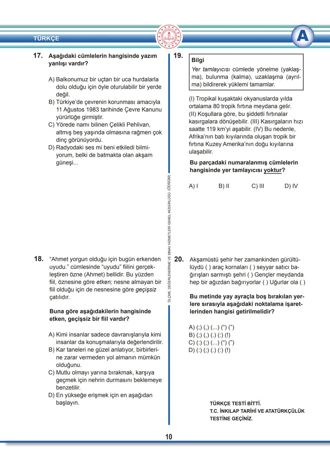 2022 SÖZEL BÖLÜM
T.C.
MİLLÎ EĞİTİM BAKANLIĞI
ÖLÇME, DEĞERLENDİRME VE SINAV HİZMETLERİ GENEL MÜDÜRLÜĞÜ
SINAVLA ÖĞRENCİ ALACAK ORTAÖĞRETİM
K