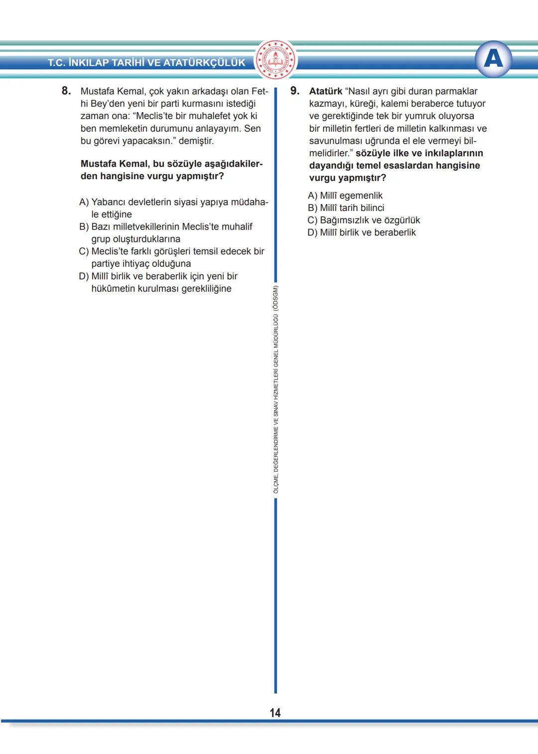 2022 SÖZEL BÖLÜM
T.C.
MİLLÎ EĞİTİM BAKANLIĞI
ÖLÇME, DEĞERLENDİRME VE SINAV HİZMETLERİ GENEL MÜDÜRLÜĞÜ
SINAVLA ÖĞRENCİ ALACAK ORTAÖĞRETİM
K