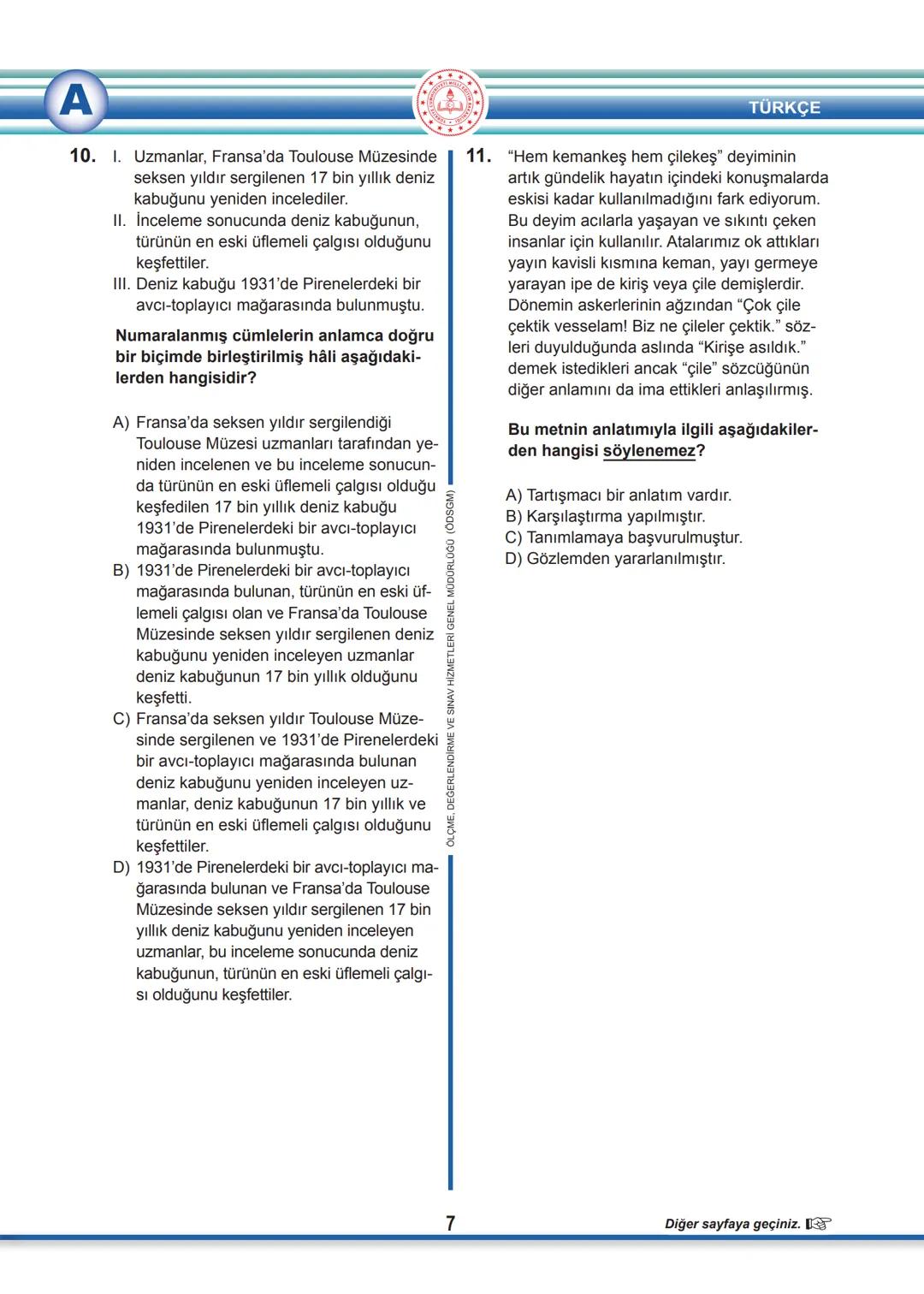 2022 SÖZEL BÖLÜM
T.C.
MİLLÎ EĞİTİM BAKANLIĞI
ÖLÇME, DEĞERLENDİRME VE SINAV HİZMETLERİ GENEL MÜDÜRLÜĞÜ
SINAVLA ÖĞRENCİ ALACAK ORTAÖĞRETİM
K