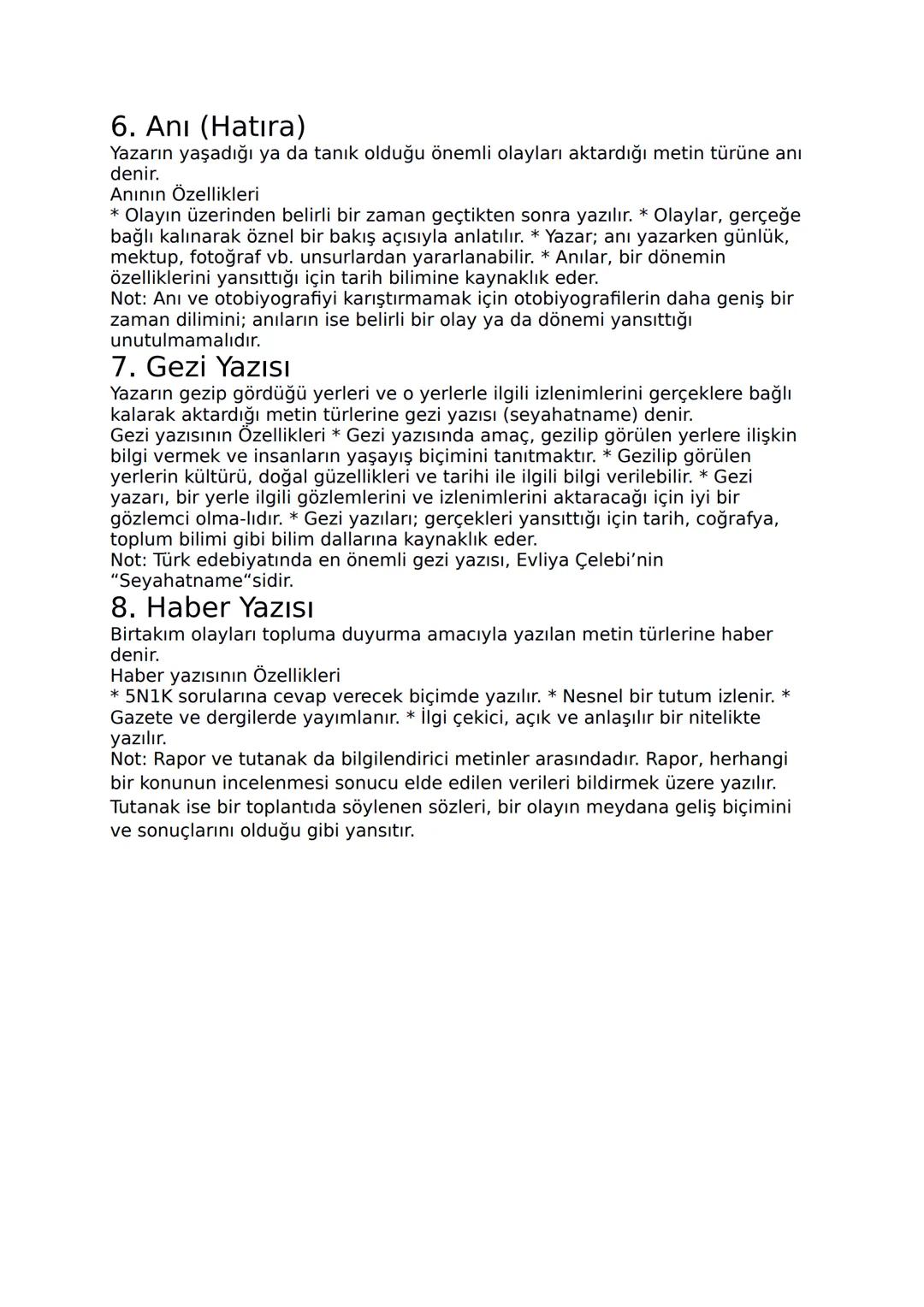 # Metin Türleri
A. Hikâye Edici (Öyküleyici) Metinler
## 1. Hikâye (Öykü)
Gerçek hayatta olmuş veya olması mümkün olayların yer, zaman ve