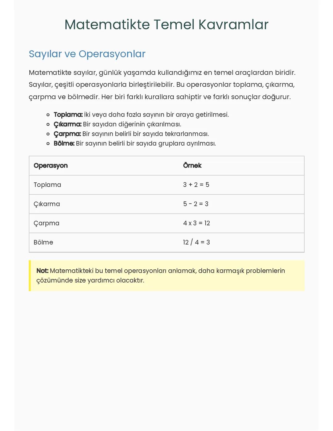 Matematikte Temel Kavramlar