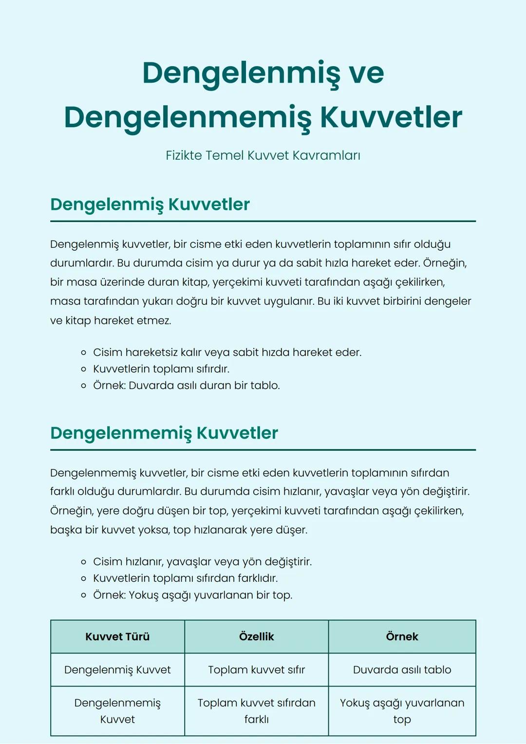 Dengelenmiş ve Dengelenmemiş Kuvvetler