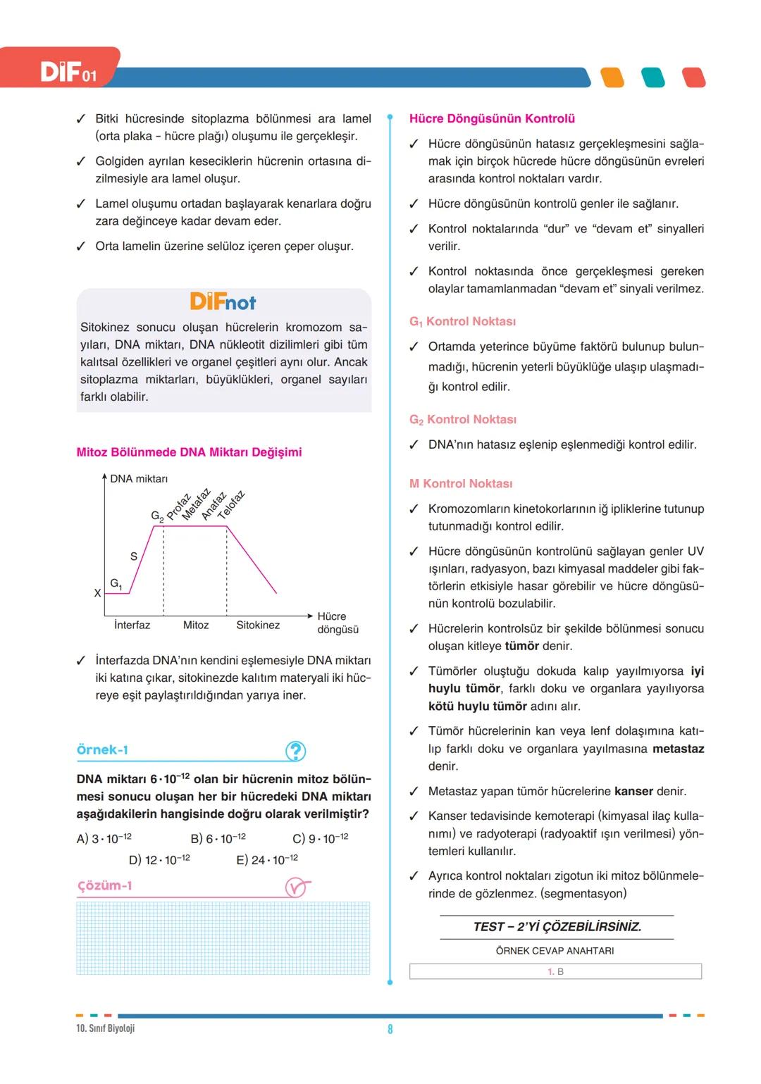DIF
BİYOLOJİ
FÖY
01
HÜCRE BÖLÜNMELERİ - I
10.1.1.1. Canlılarda hücre bölünmesinin gerekliliğini açıklar.
10.1.1.2. Mitozu açıklar.
Tüm canlı