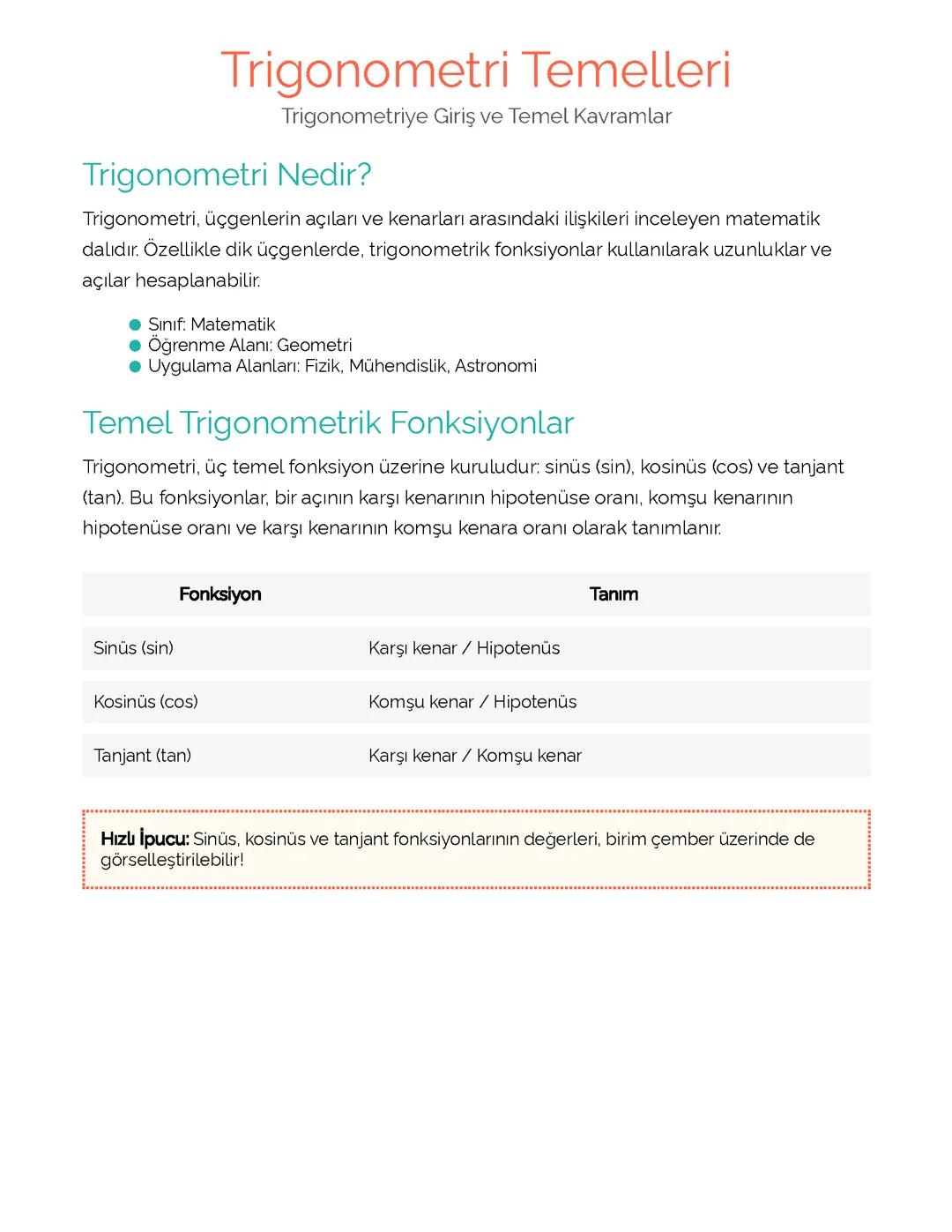 Trigonometri Temelleri