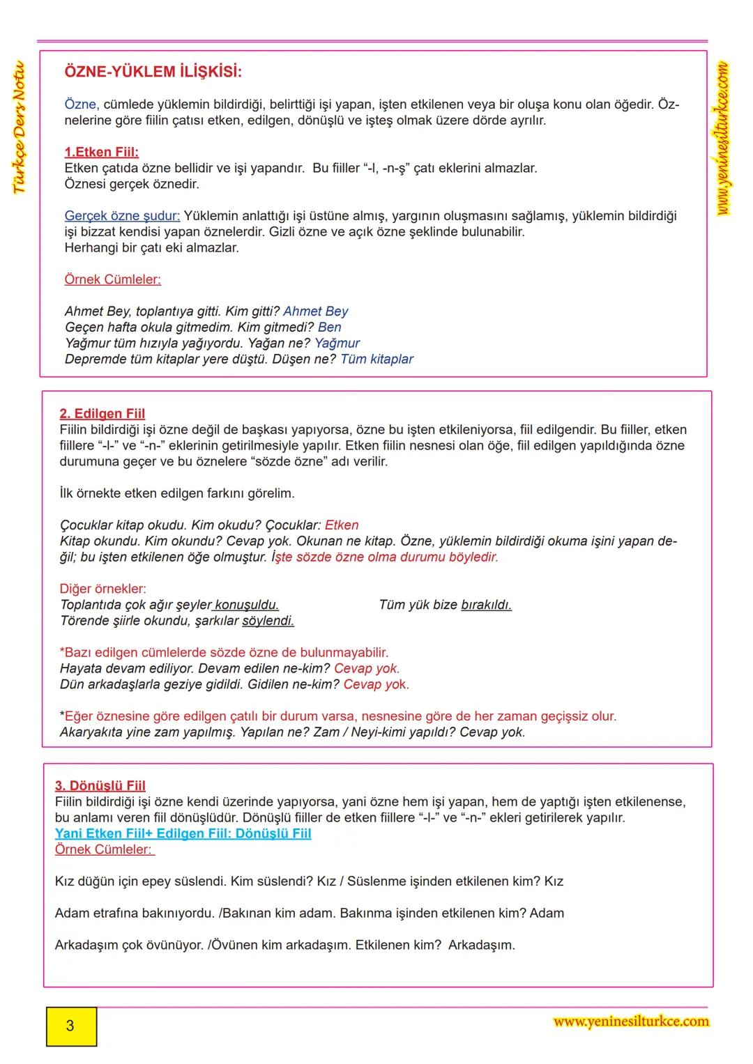 Türkçe Ders Notu
Fillde Cat
www.yeninesilturkce.com
Nesne -Yüklem
İlişkisi Göre
Fiil Çatıları
Özne -Yüklem
İlişkisi Göre
Fiil Çatıları
Geçiş