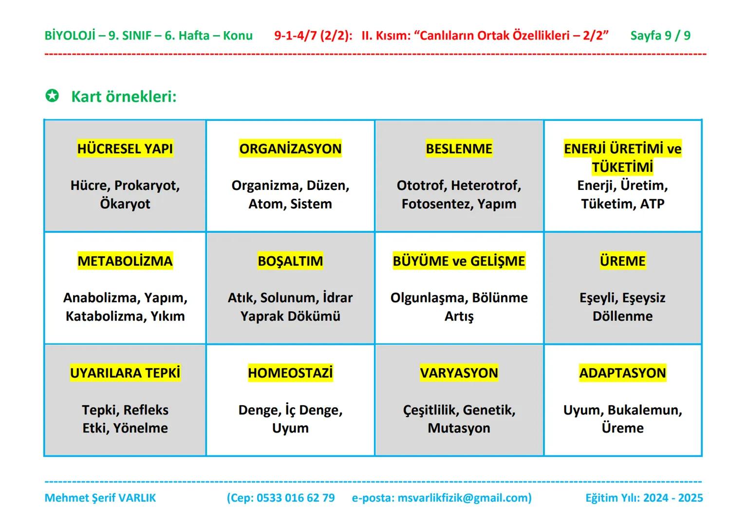BİYOLOJİ
9. SINIF
6. HAFTA BİYOLOJİ -9. SINIF - 6. Hafta - Konu 9-1-4/7 (2/2): II. Kısım: "Canlıların Ortak Özellikleri - 2/2"
Sayfa 1/9
Biy