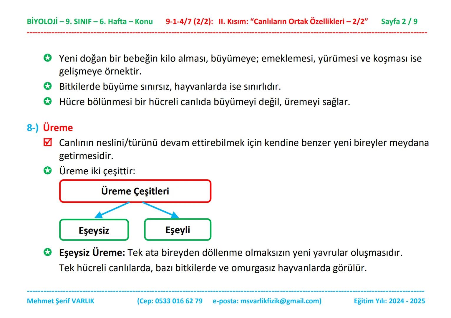 BİYOLOJİ
9. SINIF
6. HAFTA BİYOLOJİ -9. SINIF - 6. Hafta - Konu 9-1-4/7 (2/2): II. Kısım: "Canlıların Ortak Özellikleri - 2/2"
Sayfa 1/9
Biy