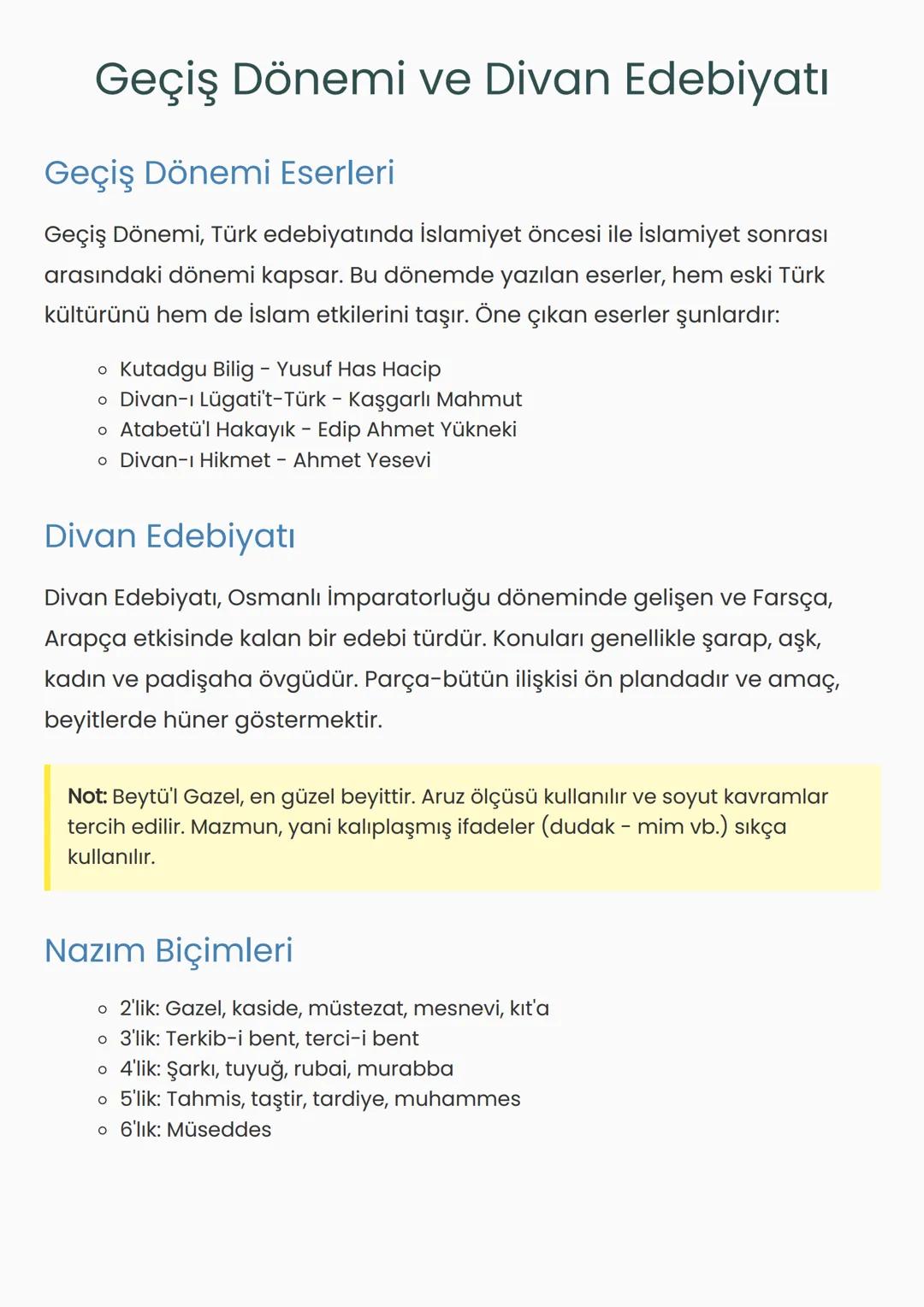 # Geçiş Dönemi ve Divan Edebiyatı
## Geçiş Dönemi Eserleri
Geçiş Dönemi, Türk edebiyatında İslamiyet öncesi ile İslamiyet sonrası
arasında