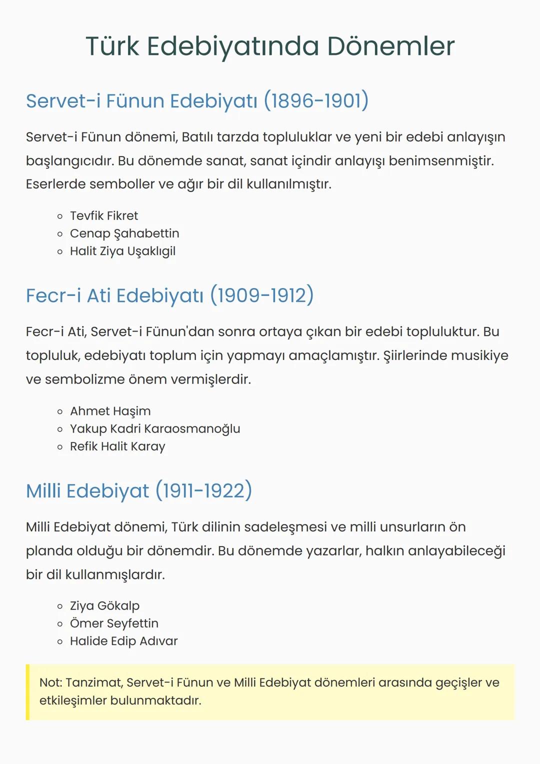 # Türk Edebiyatında Dönemler
Servet-i Fünun Edebiyatı (1896-1901)
Servet-i Fünun dönemi, Batılı tarzda topluluklar ve yeni bir edebi anlay