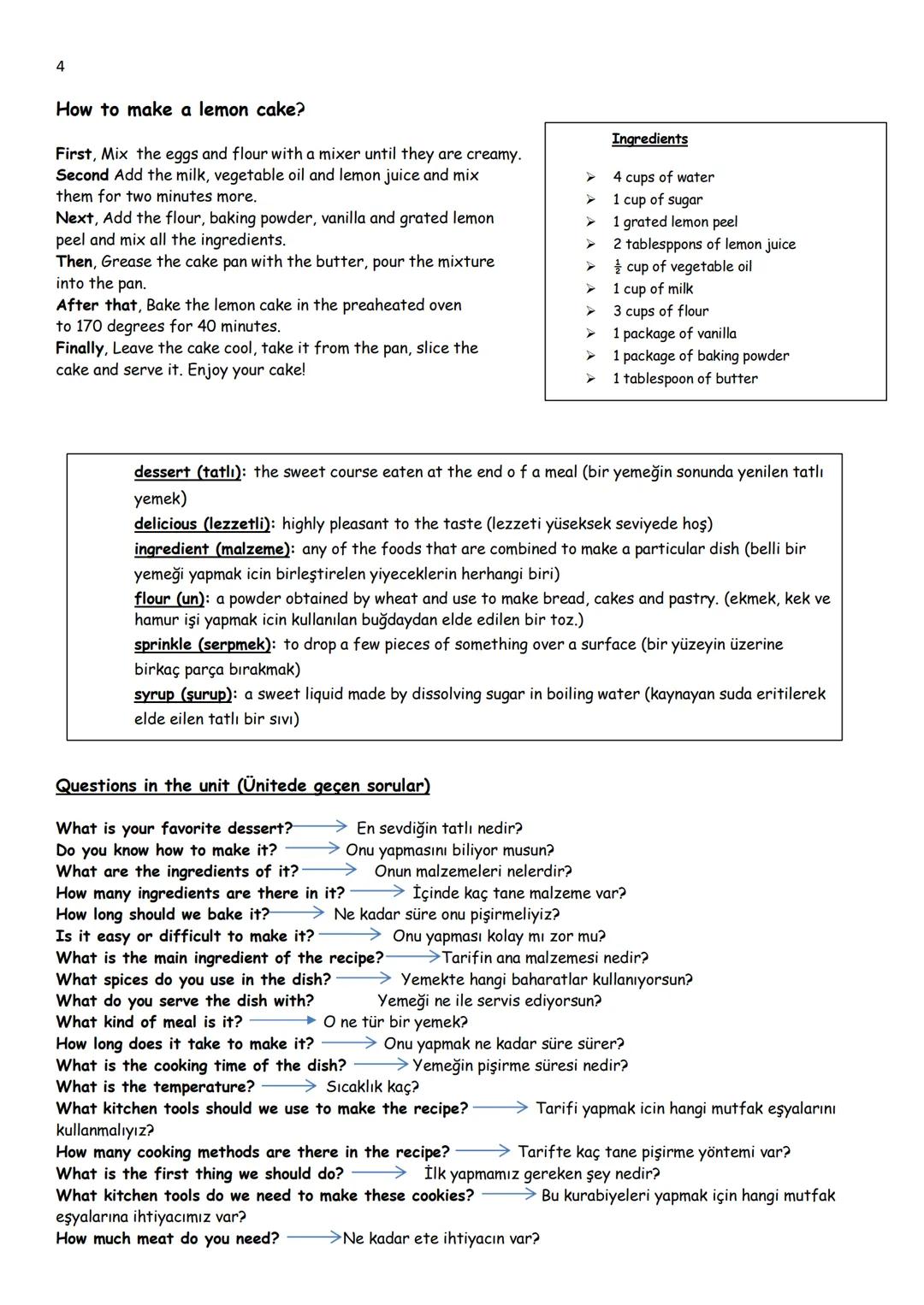 1
UNIT 3 IN THE KITCHEN VOCABULARY AND STUDY NOTES BY UĞUR PINARALTI
Ingredients I
Ingredients II
Methods and steps
of making food
Kitchen
i