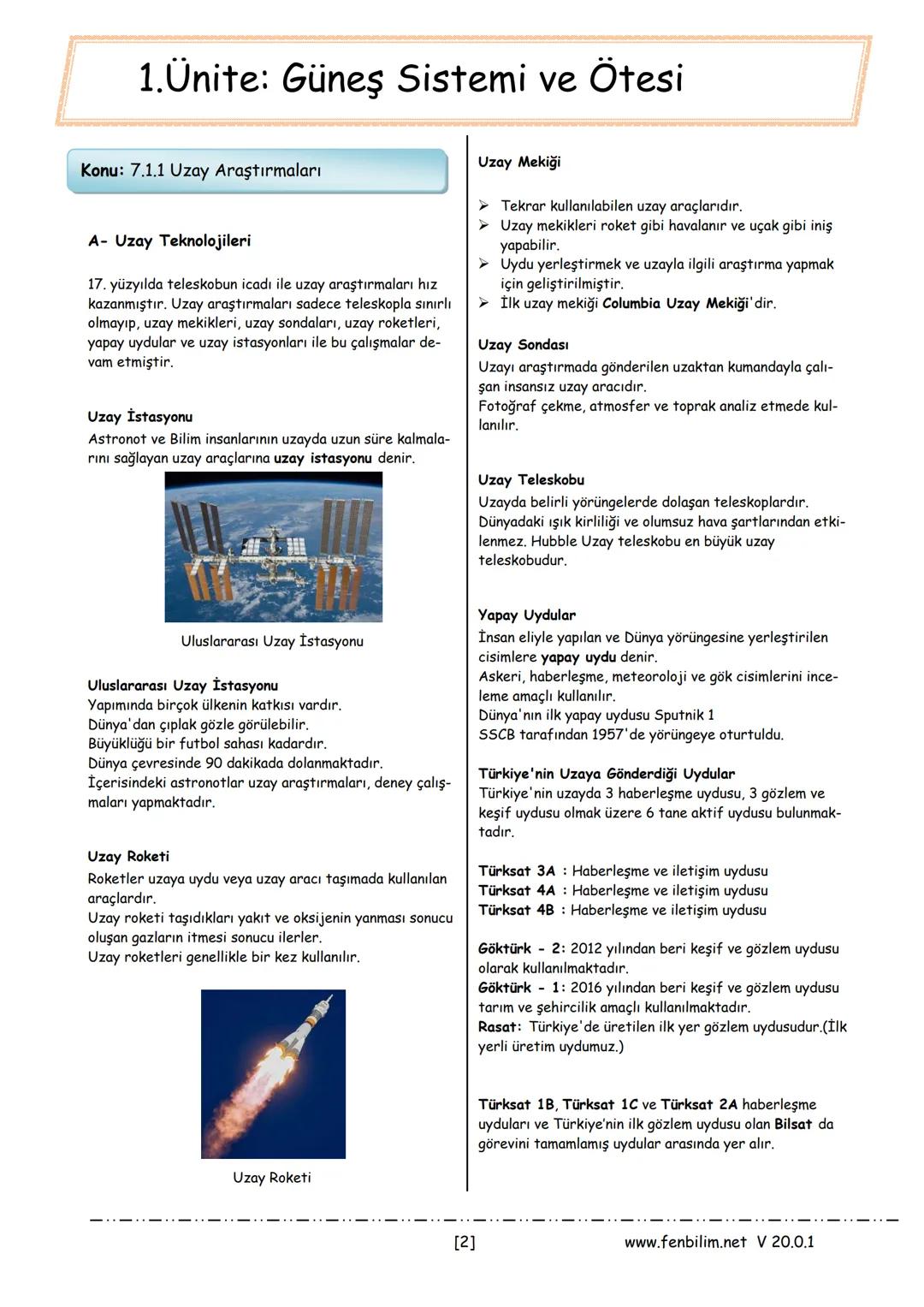 # 7.Sınıf Fen Bilimleri
## Ders Notları
Barış ZEREN
Fen Bilimleri Öğretmeni
www.fenbilim.net V 20.0.1 # 1.Ünite: Güneş Sistemi ve Ötesi