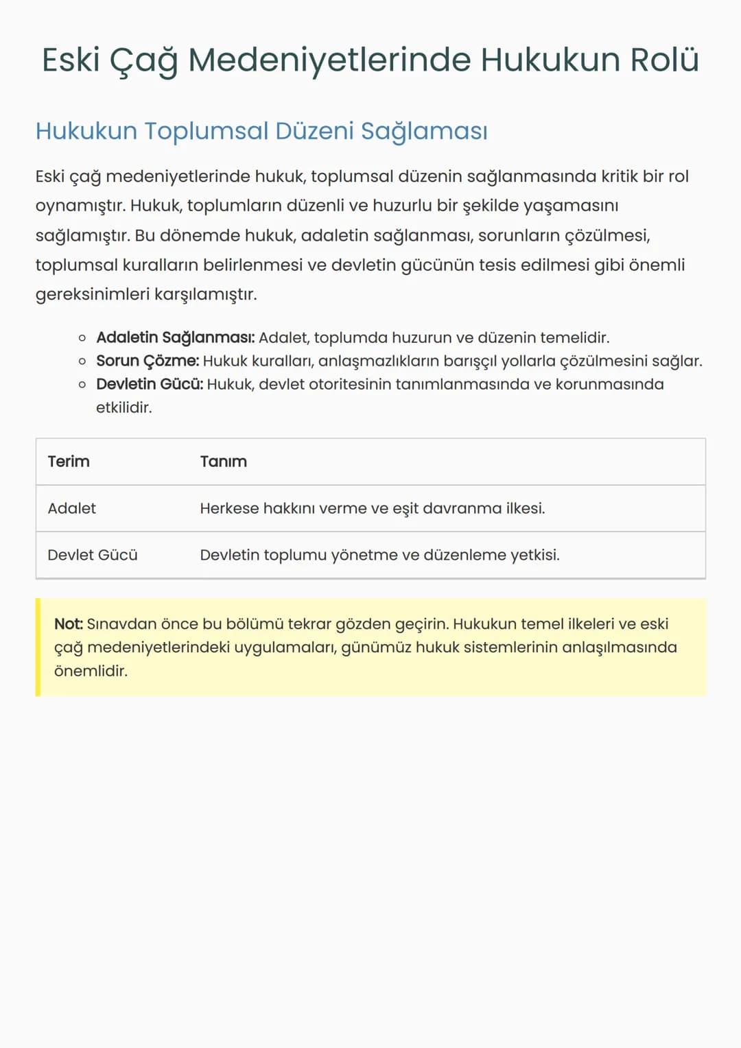 # Eski Çağ Medeniyetlerinde Hukukun Rolü
## Hukukun Toplumsal Düzeni Sağlaması
Eski çağ medeniyetlerinde hukuk, toplumsal düzenin sağlanma