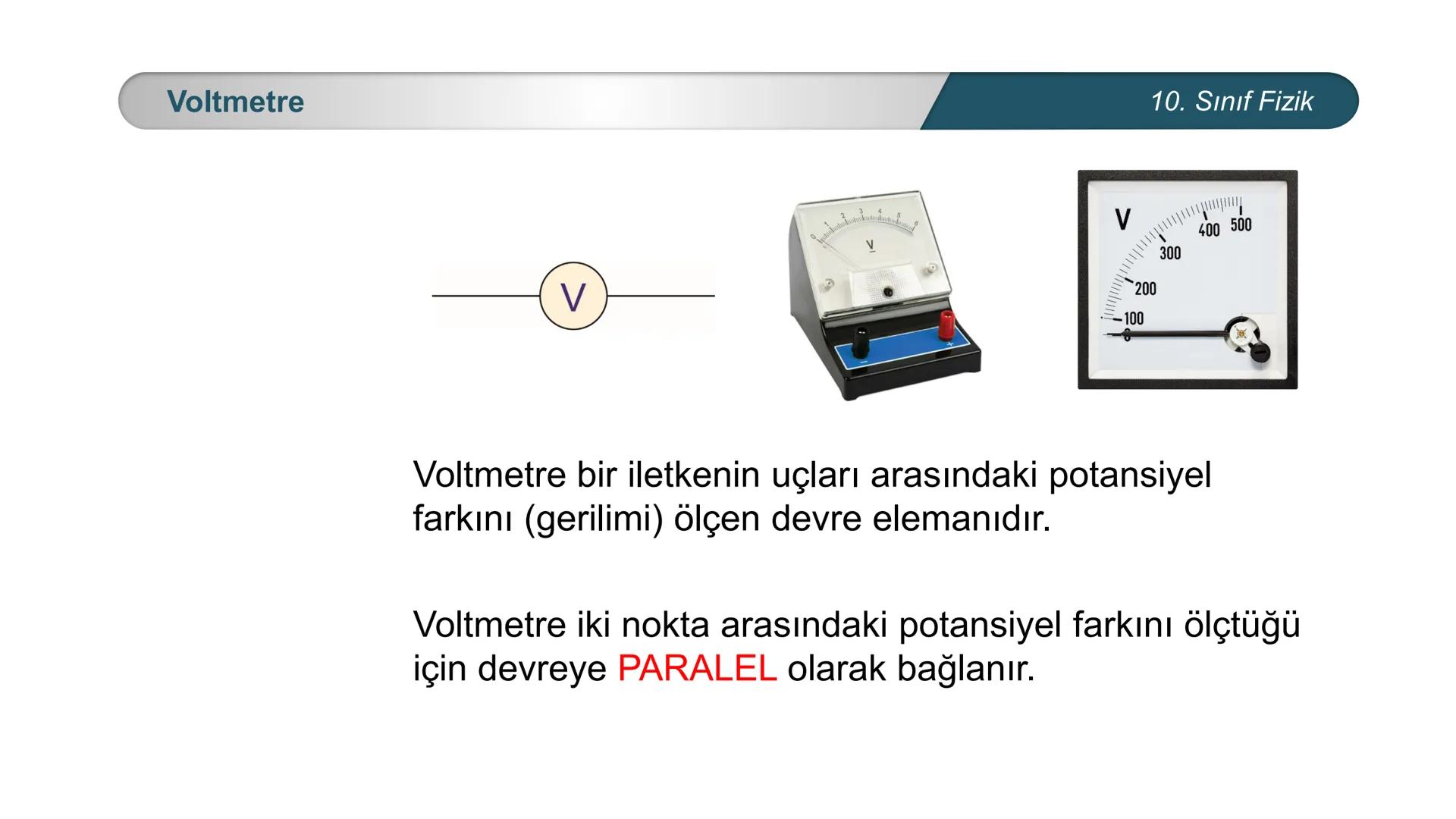 ÜRKIYE YETI
MILLI
*
BAKANLIĞI
FİZİK
10. SINIF
ELEKTRİK VE MANYETİZMA
Ampermetre ve Voltmetre Ampermetre
A
0,5
A
~$2.5丄仚 CE
10. Sınıf Fizik
A