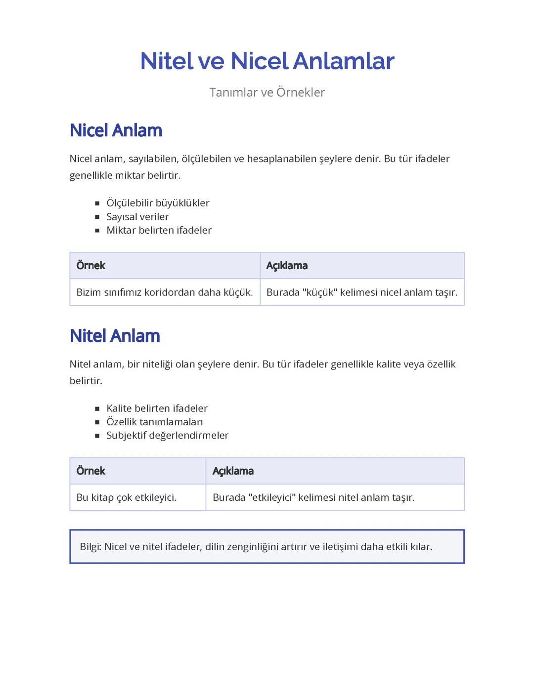 Nitel ve Nicel Anlamlar