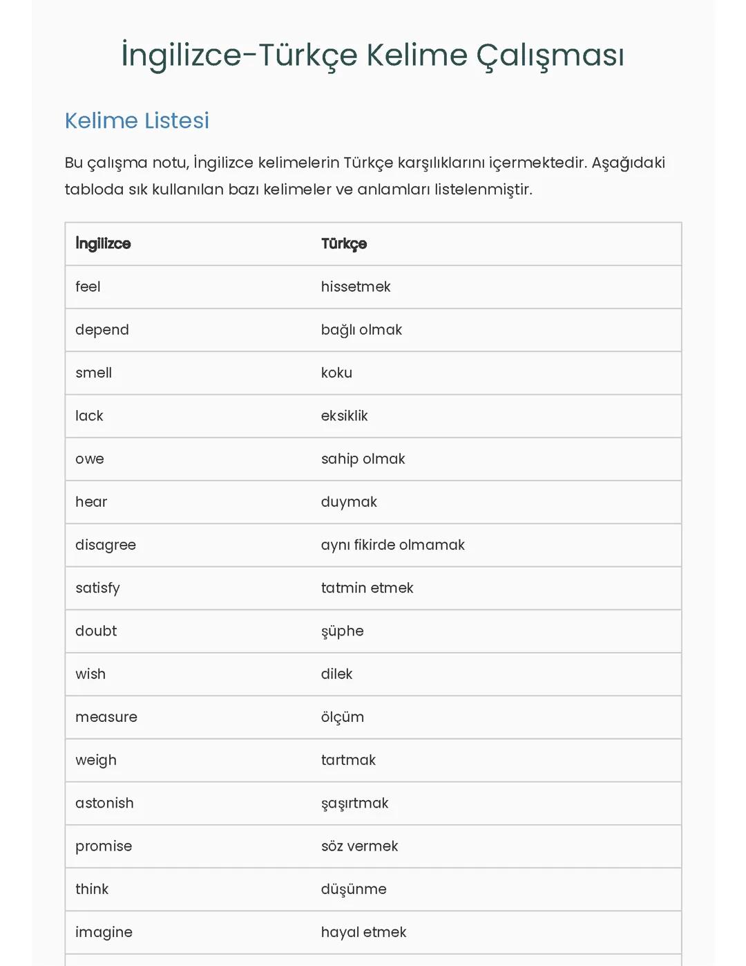 En İyi İngilizce-Türkçe Kelime Çalışması