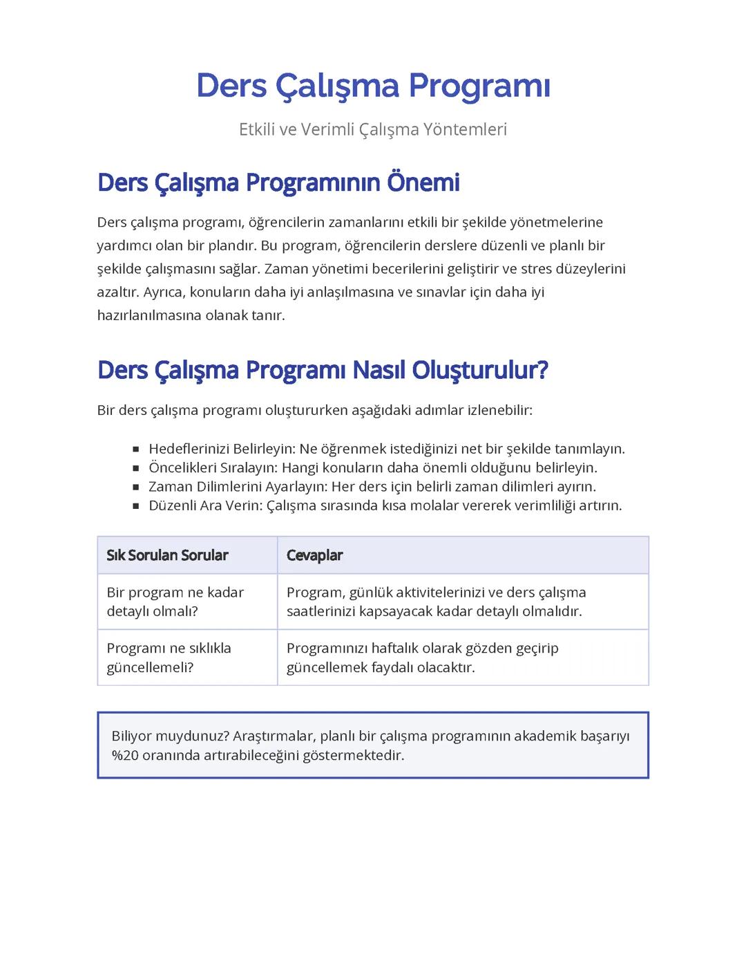 Başarılı Ders Çalışma Programı Nasıl Hazırlanır?