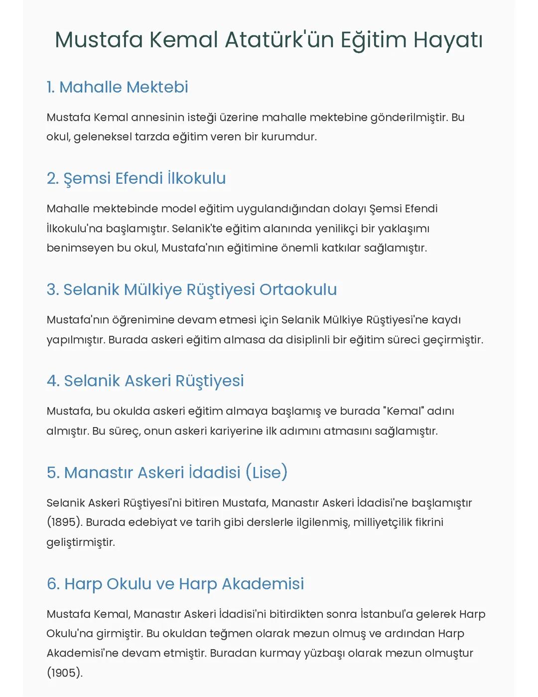 Mustafa Kemal Atatürk'ün Eğitim Hayatı