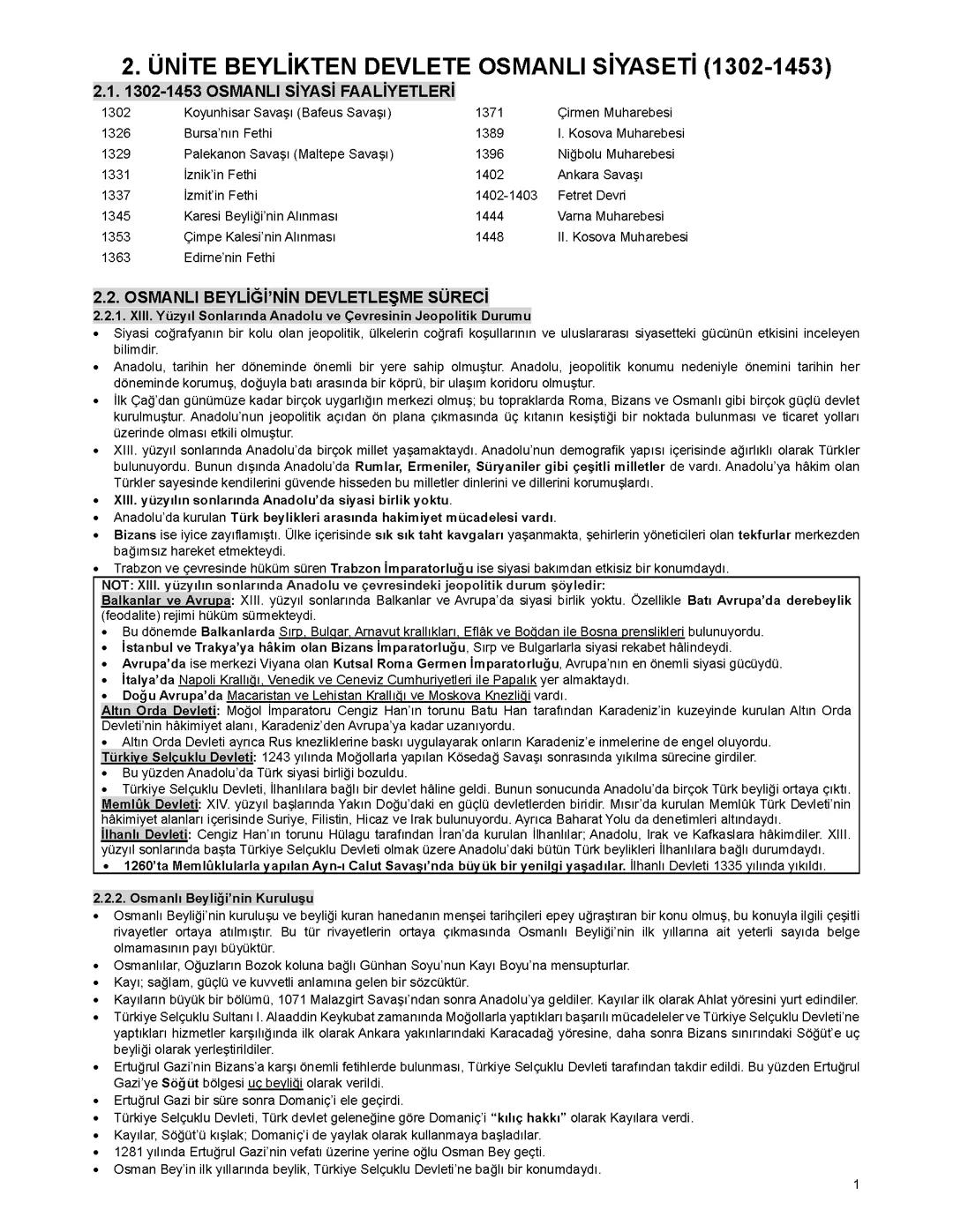 10. Sınıf Tarih 2. Ünite