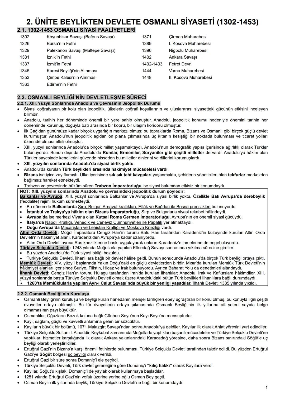2. ÜNİTE BEYLİKTEN DEVLETE OSMANLI SİYASETİ (1302-1453)
2.1. 1302-1453 OSMANLI SİYASİ FAALİYETLERİ
Çirmen Muharebesi
1302
Koyunhisar Savaşı