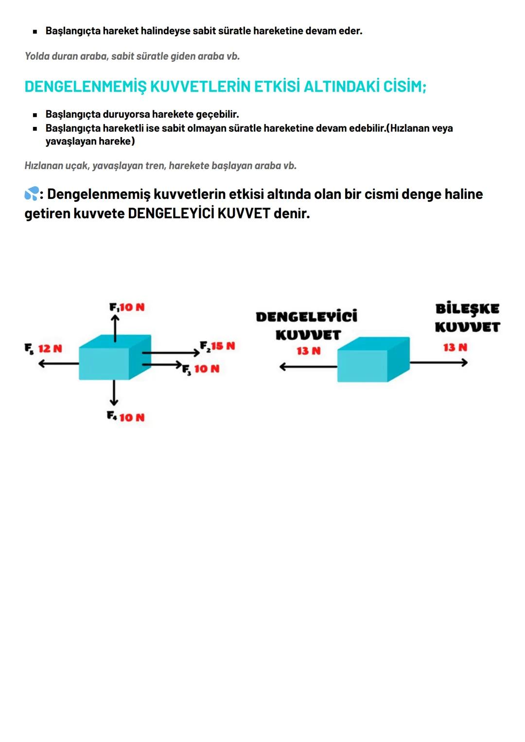 KUVVET NEDİR?
Duran bir cismi harekete geçiren, hareket eden bir cismi durduran, hızlandıran veya yavaşlatan, cisimler
üzerinde yön ve şekil