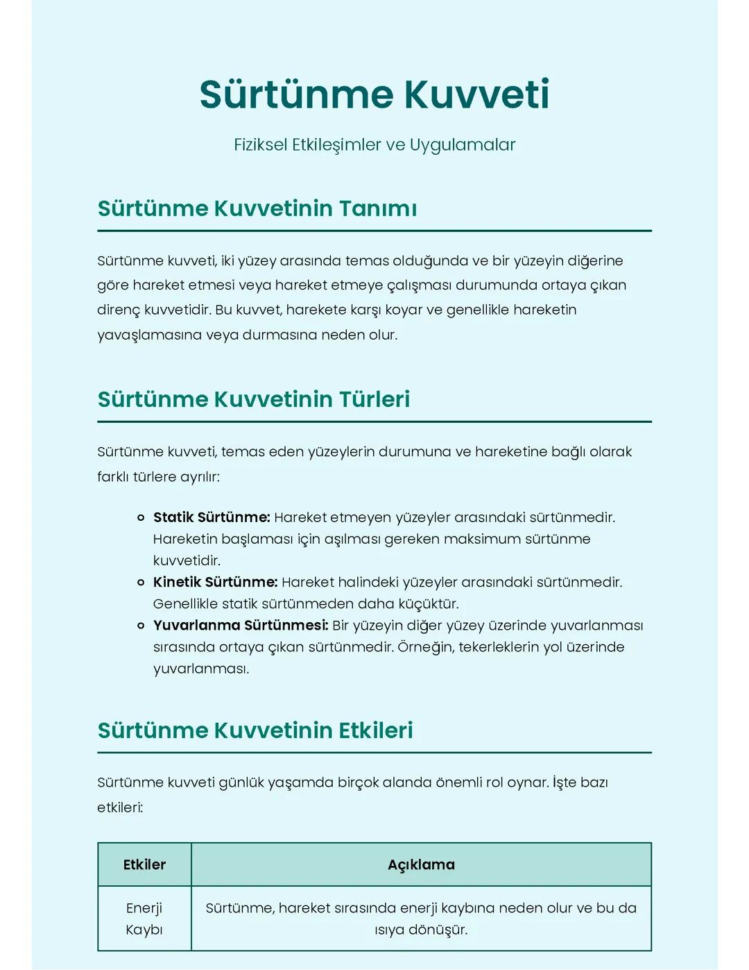 Sürtünme Kuvveti