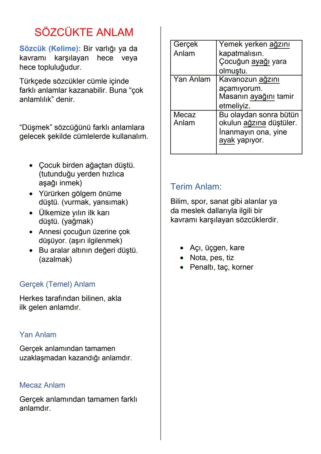 SÖZCÜKTE ANLAM
Sözcük (Kelime): Bir varlığı ya da
kavramı karşılayan hece veya
hece topluluğudur.
Türkçede sözcükler cümle içinde
farklı anl