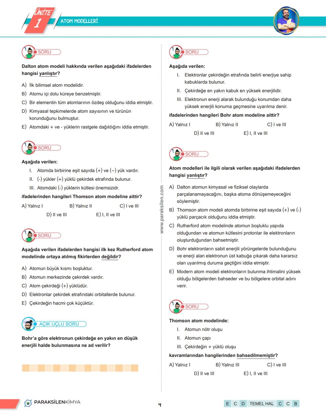 # 1. TEMA
1.2. ATOMUN YAPISI # UNITE
1 ATOM MODELLERİ
ATOM MODELLERİ
DALTON ATOM MODELI
- Maddeler atom denilen küçük taneciklerden
oluşm