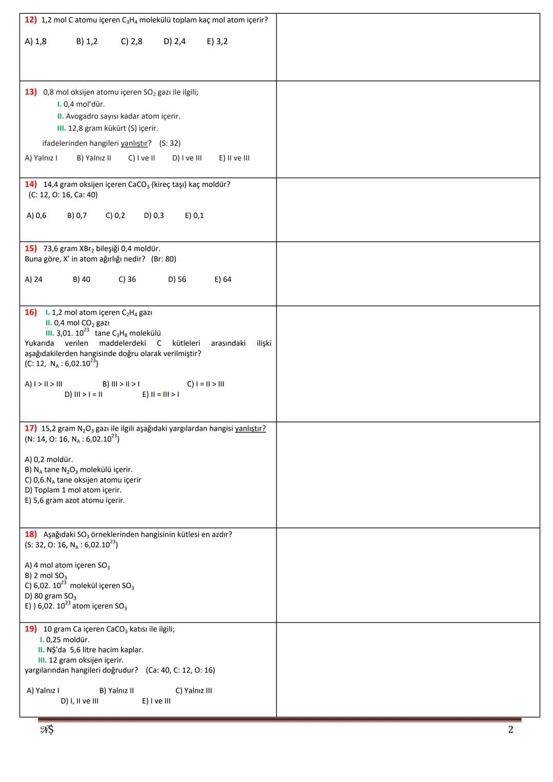 # MOLE DOĞRU BEBEK ADIMLARI
Instagram: neseli_kimya
1) 19,6 gram H2SO4 kaç moldür? (H: 1, S: 32, 0:16)
A) 0,2
B) 0,3
C) 0,4 D) 0,5
E) 0,6