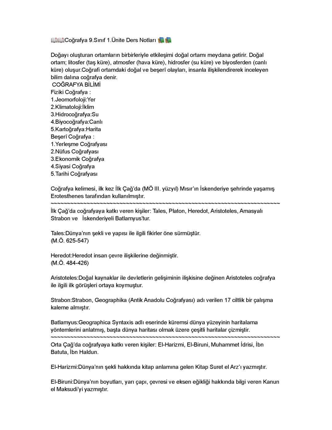 9.sinif cografya 1.unite ders notu