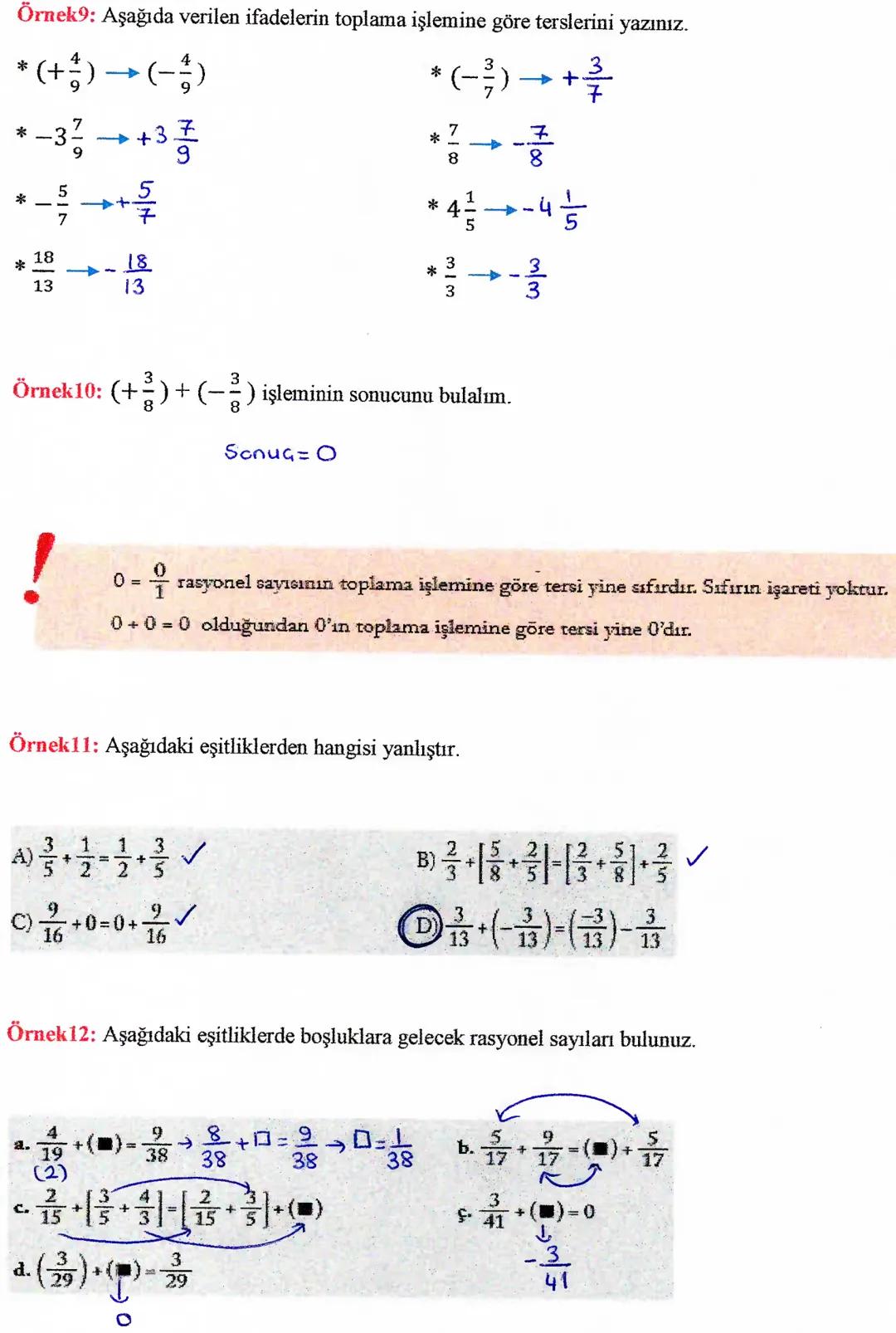B.RASYONEL SAYILARLA İŞLEMLER
I.RASYONEL SAYILARLA TOPLAMA VE ÇIKARMA İŞLEMLERİ:
a. Rasyonel Sayılarla Toplama İşlemi:
Rasyonel sayılarla to