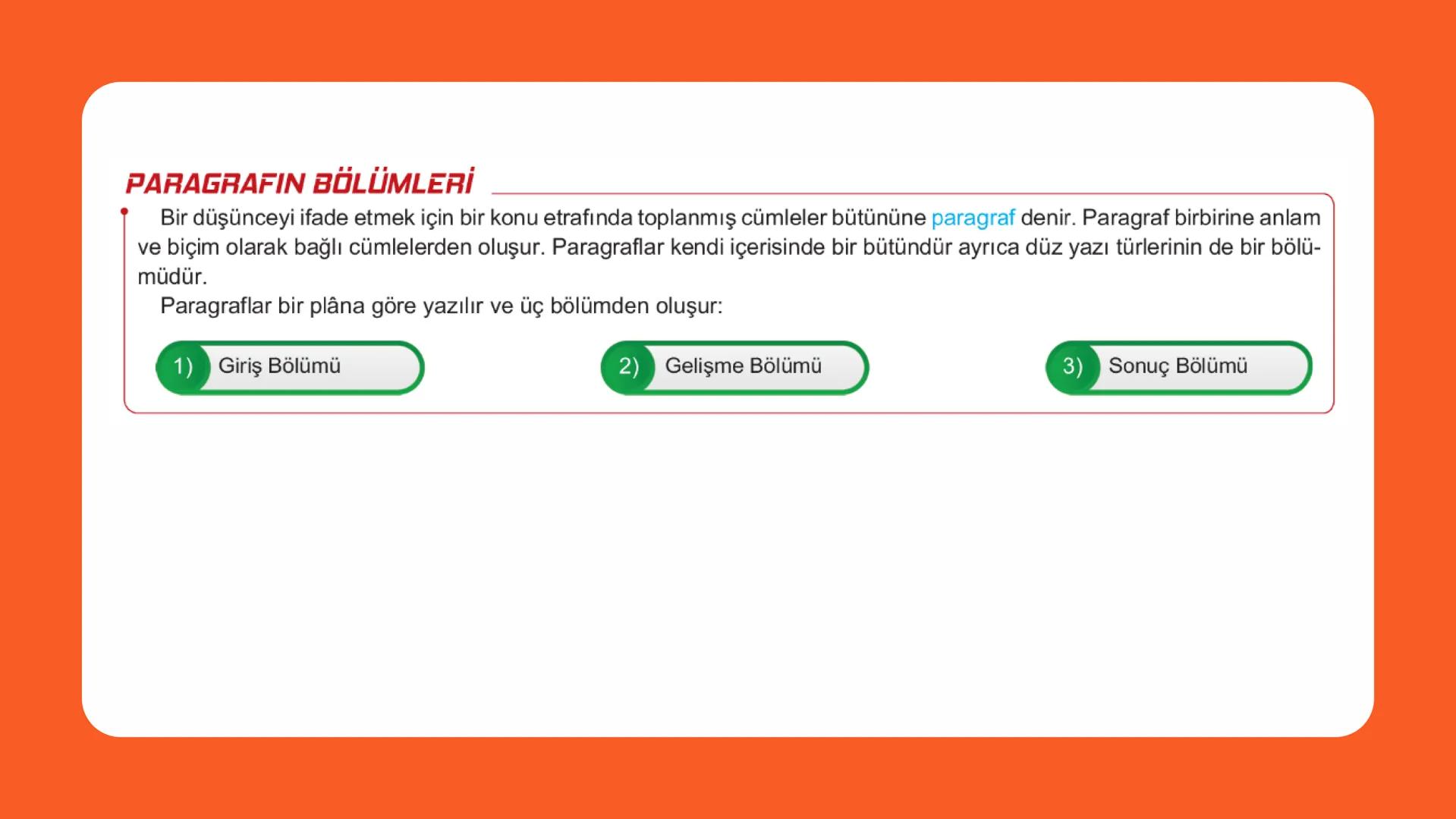 BİLİMSEL ÇOCUK & TÜRKÇE RÖNTGENİ
PARAGRAFTA
YAPI VE ANLAM
Nimet Öğretmen'in Dersi PARAGRAFIN BÖLÜMLERİ
Bir düşünceyi ifade etmek için bir ko