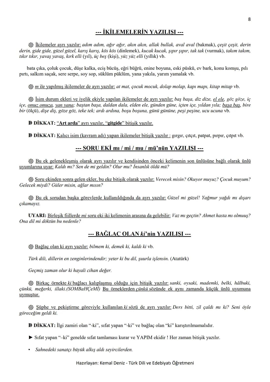 2
--- BÜYÜK HARFLERİN KULLANILDIĞI YERLER ---
A. Cümle büyük harfle başlar: Ak akçe kara gün içindir.
Hayatta en hakiki mürşit ilimdir, f