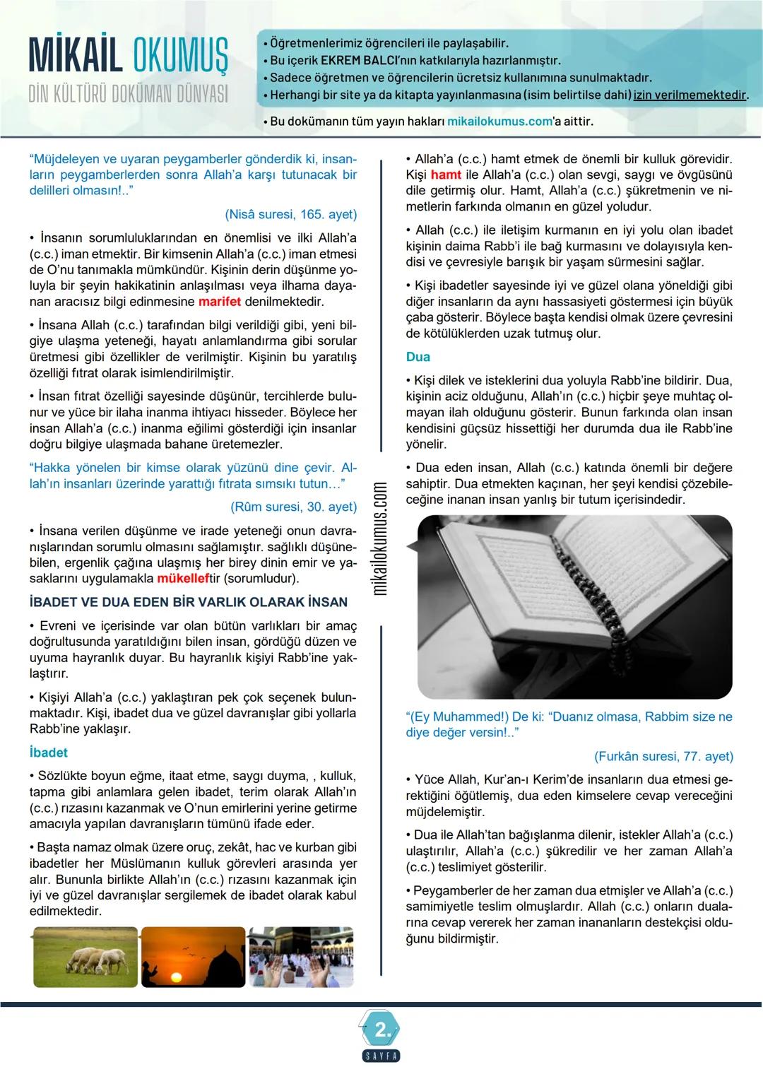 9.
MİKAİL OKUMUŞ 1
1.
Konu Oget
SINIF
ALLAH - İNSAN İLİŞKİSİ
ÜNİTE
İNSAN VE İNSANIN YARATILIŞI
• Evrende bulunan bütün varlıklar belirli bir