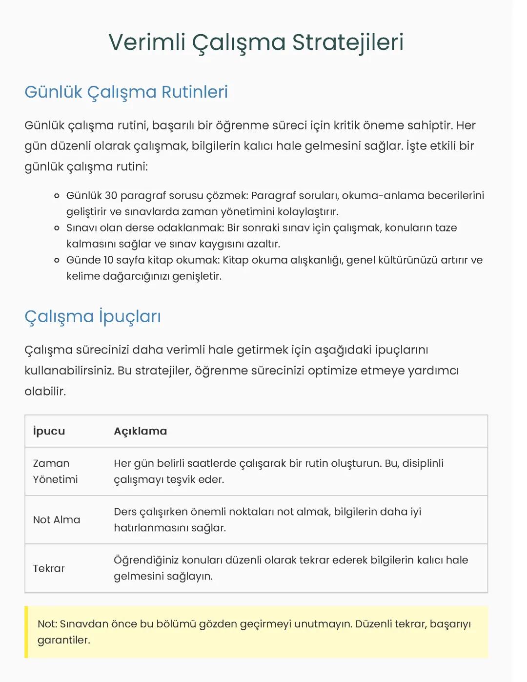 Verimli Çalışma Stratejileri
