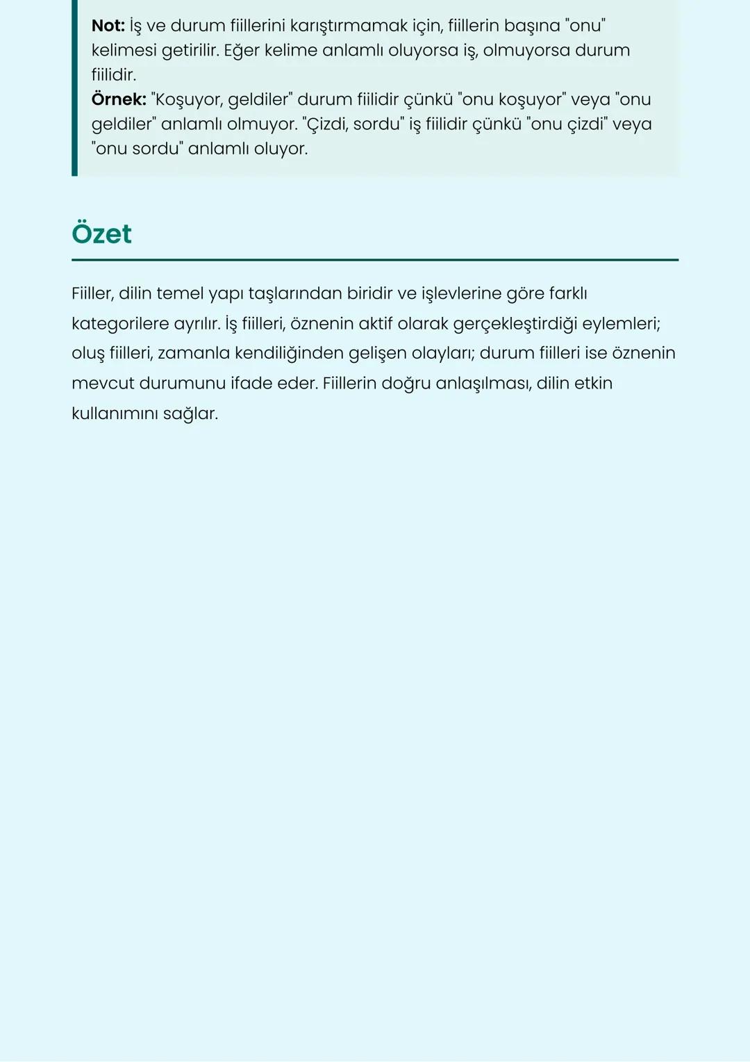 # Fiillerin Anlam Özellikleri
Fiil Çeşitleri ve Özellikleri
## İş Fiilleri
İş fiilleri, bir öznenin bir nesne üzerinde gerçekleştirdiği e