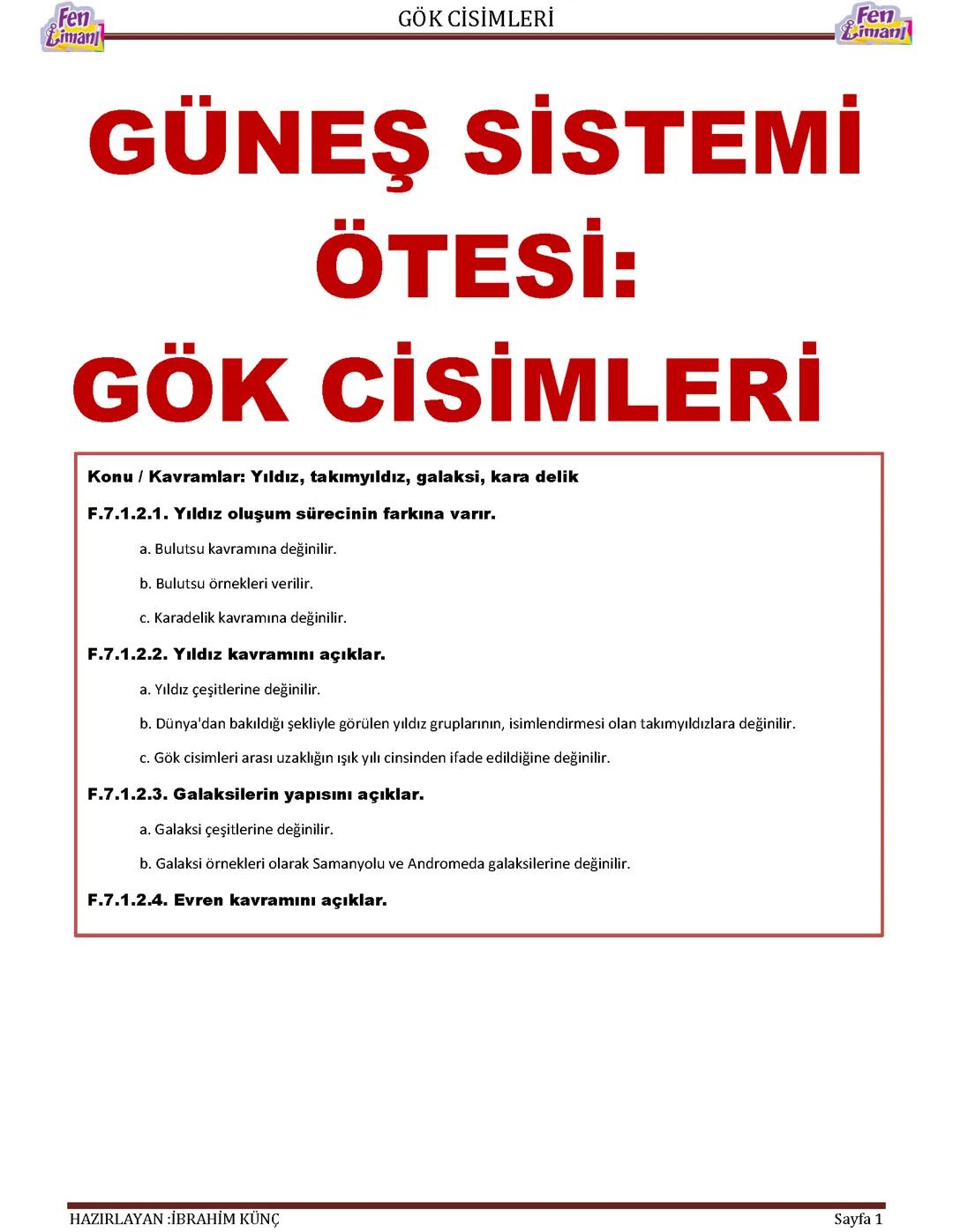 7. Sınıf Fen Bilimleri