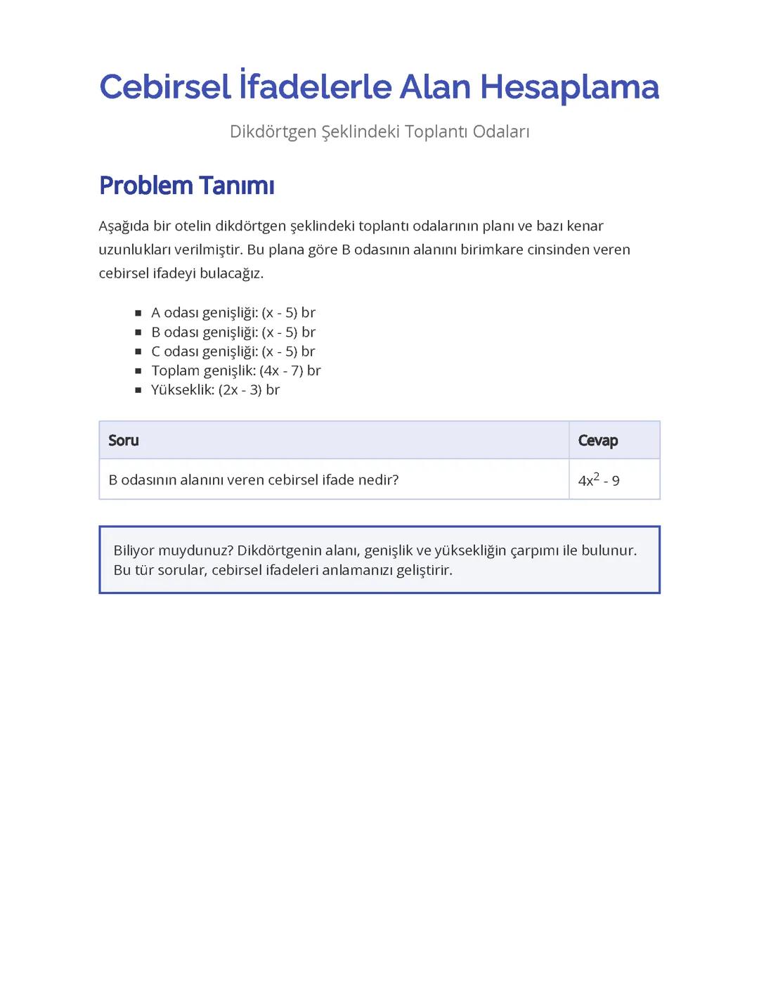 Dikdörtgen Alanı Nasıl Cebirsel İfadelerle Hesaplarız?