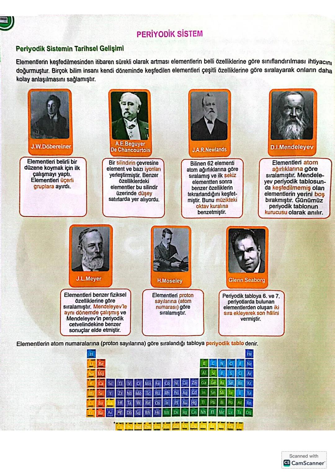 PERİYODİK SİSTEM
Periyodik Sistemin Tarihsel Gelişimi
Elementlerin keşfedilmesinden itibaren sürekli olarak artması elementlerin belli özell