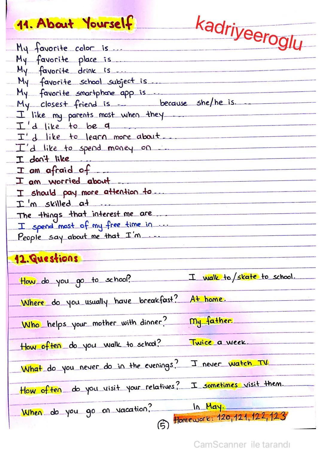 # kadriyeeroglu
# UNIT 2-TEEN LIFE WORD LIST
* after-school activities = okul sonrası aktiviter meal = yemek
* all over the world = tüm