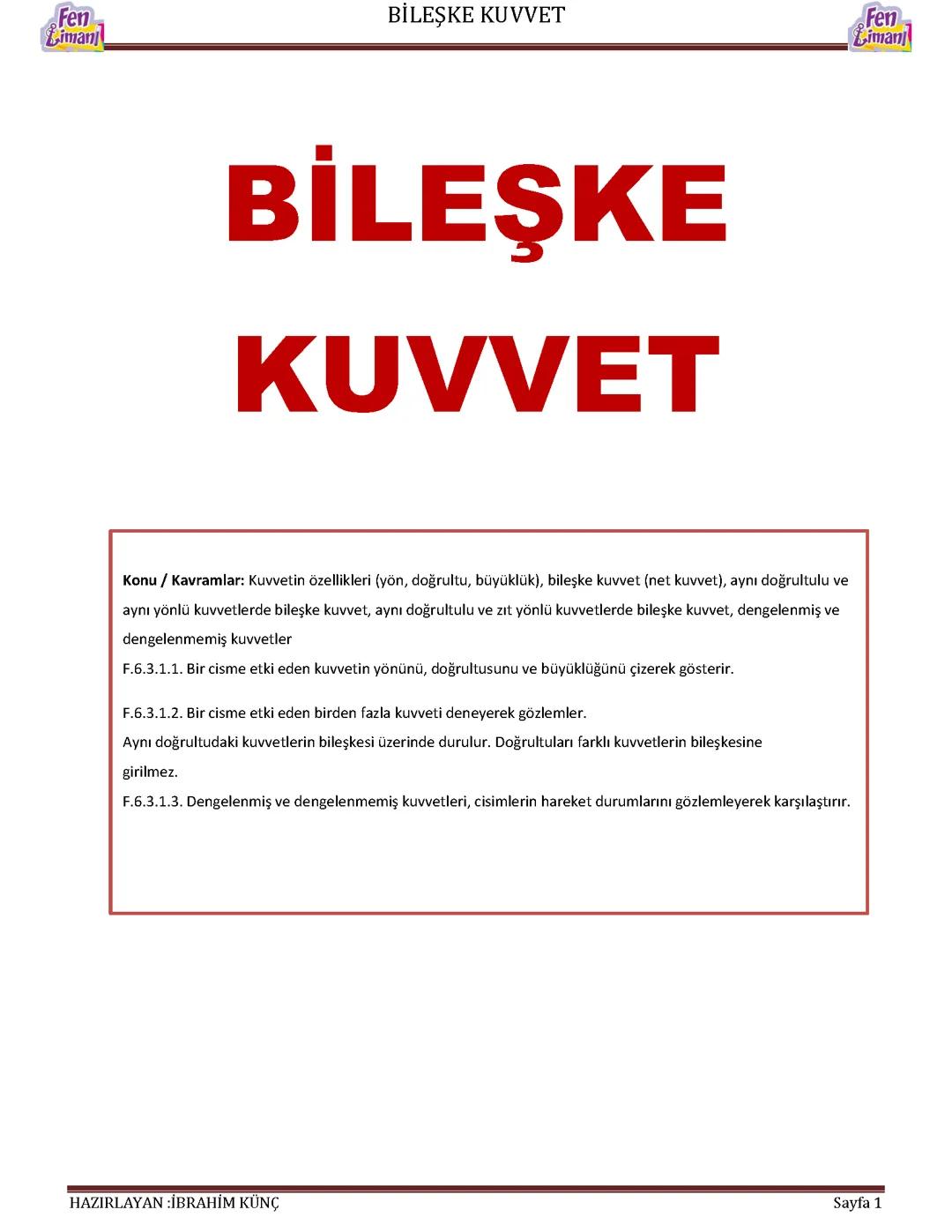 Fen Bilimleri:Bileşke Kuvvet
