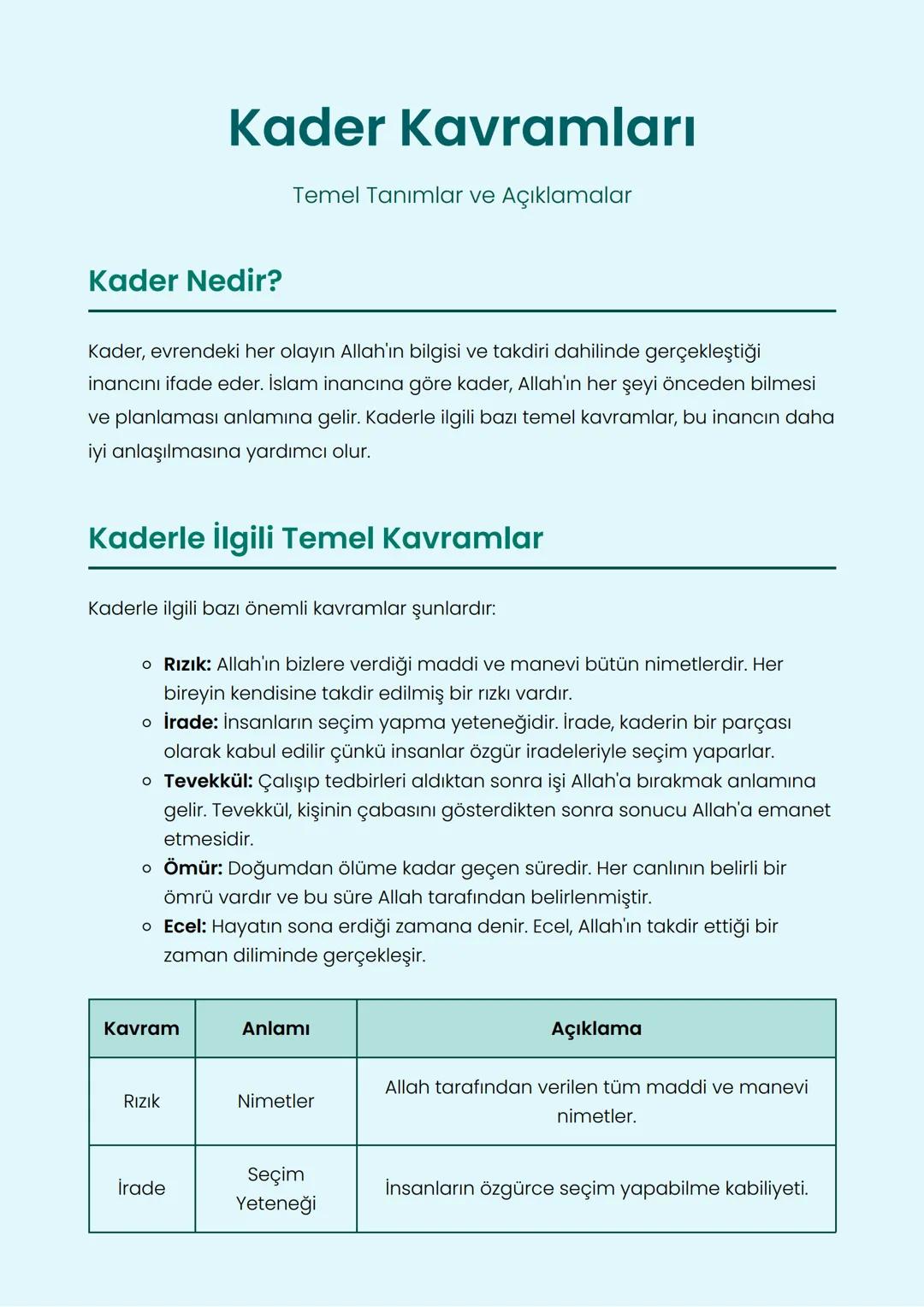 Kader Kavramları