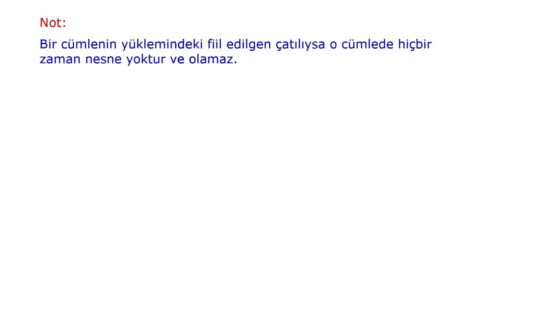FİİLDE ÇATI
1) Öznesine Göre
(Özne-Yüklem İlişkisi)
a) Etken Fiil
b) Edilgen Fiil
2) Nesnesine Göre
(Nesne-Yüklem İlişkisi)
a) Geçişli Fiil