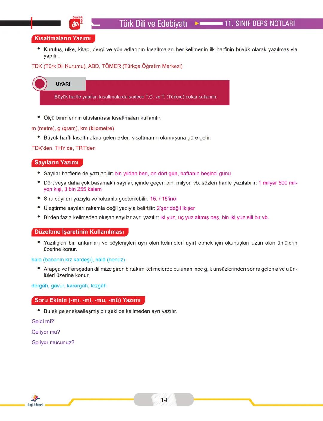 # 11. SINIF
TÜRK DİLİ VE EDEBİYATI
DERS NOTLARI
Yazar
Deniz Hoca
Matbaa
Repro Bir Matbaacılık Kağıt
Reklam Tasarım Ticaret Ltd. Şti.
Serti